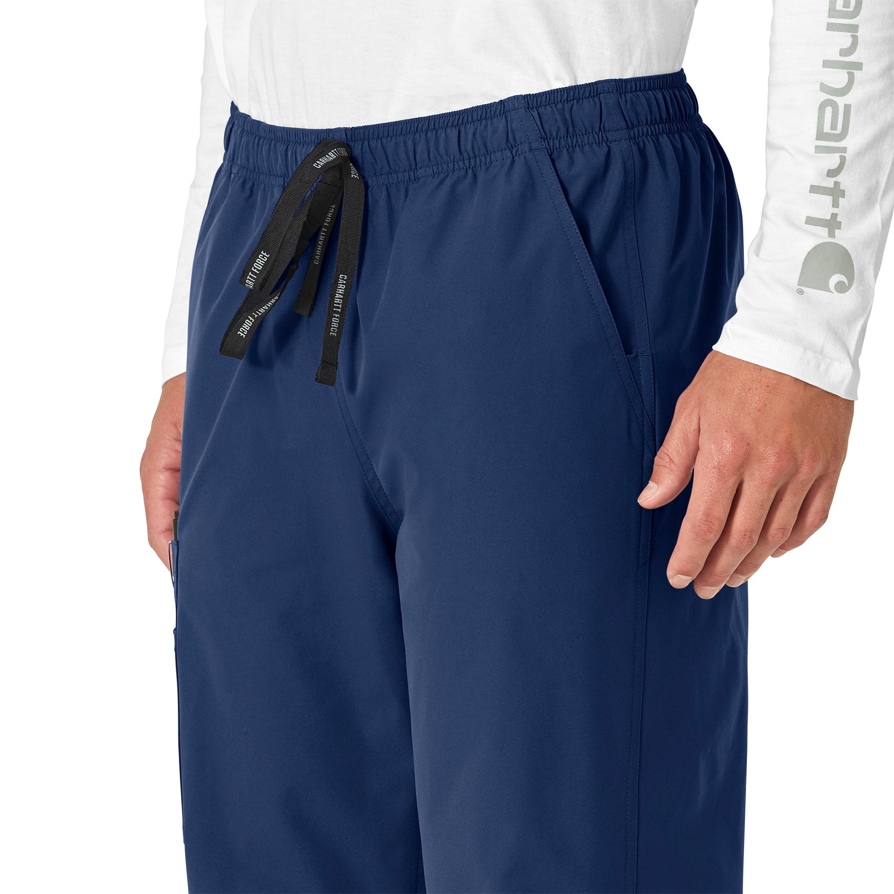 Force Essentials Unisex Elastic Waist Cargo Scrub Pant Navy side detail 1