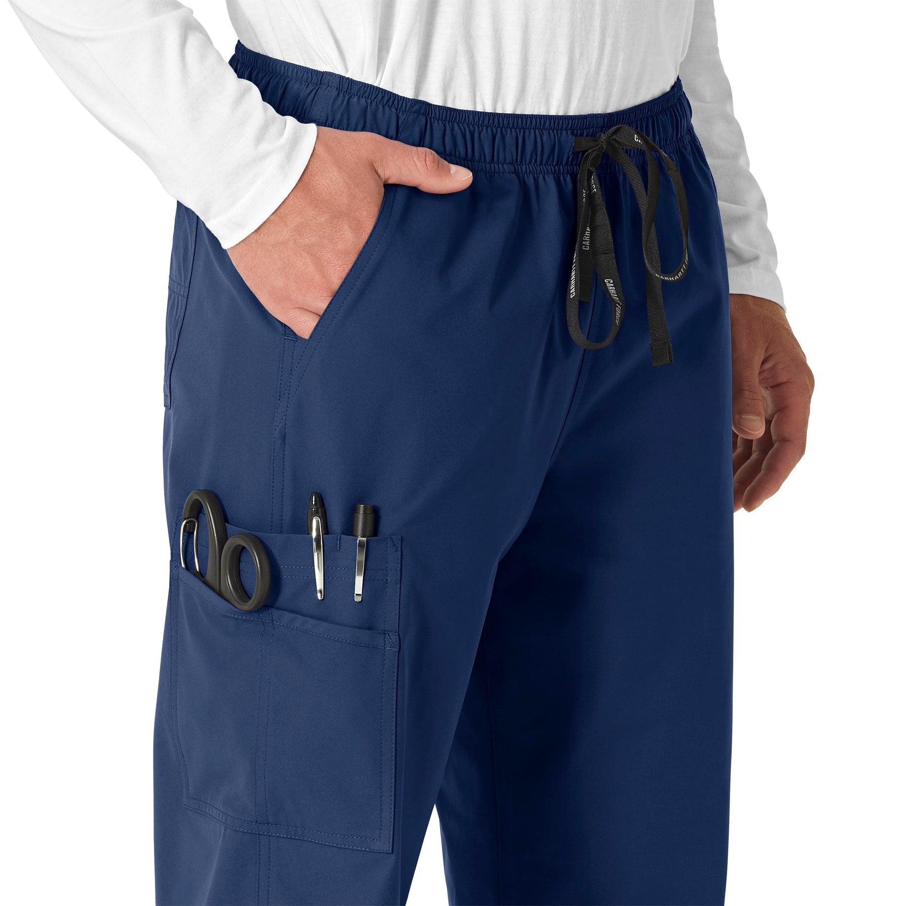 Force Essentials Unisex Elastic Waist Cargo Scrub Pant Navy side detail 2