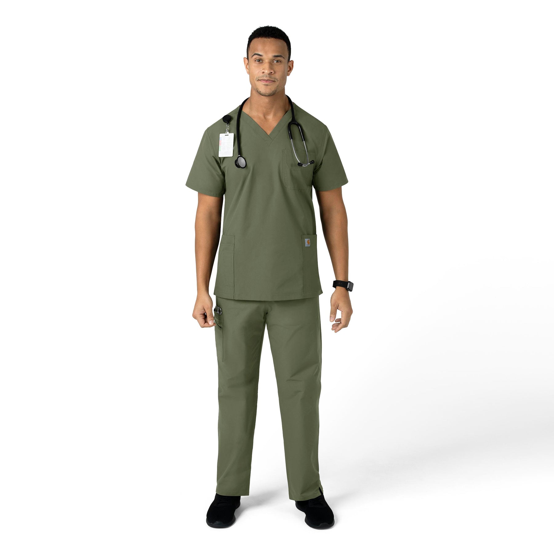Force Essentials Unisex Elastic Waist Cargo Scrub Pant Olive full scrub set