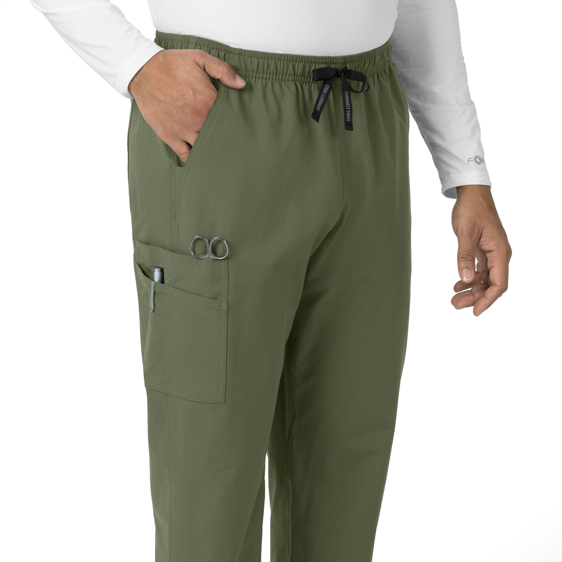 Force Essentials Unisex Elastic Waist Cargo Scrub Pant Olive front detail
