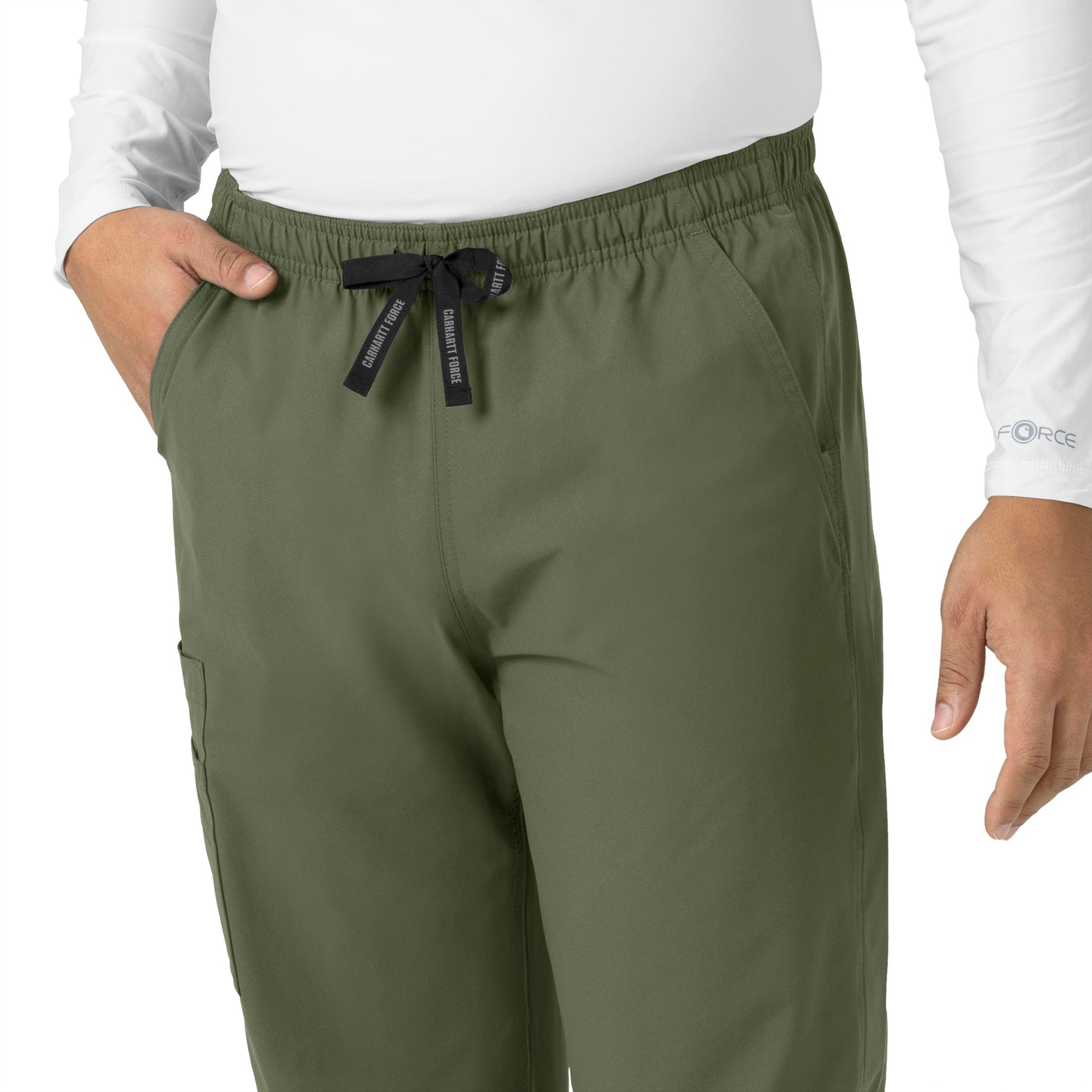 Force Essentials Unisex Elastic Waist Cargo Scrub Pant Olive side detail 2