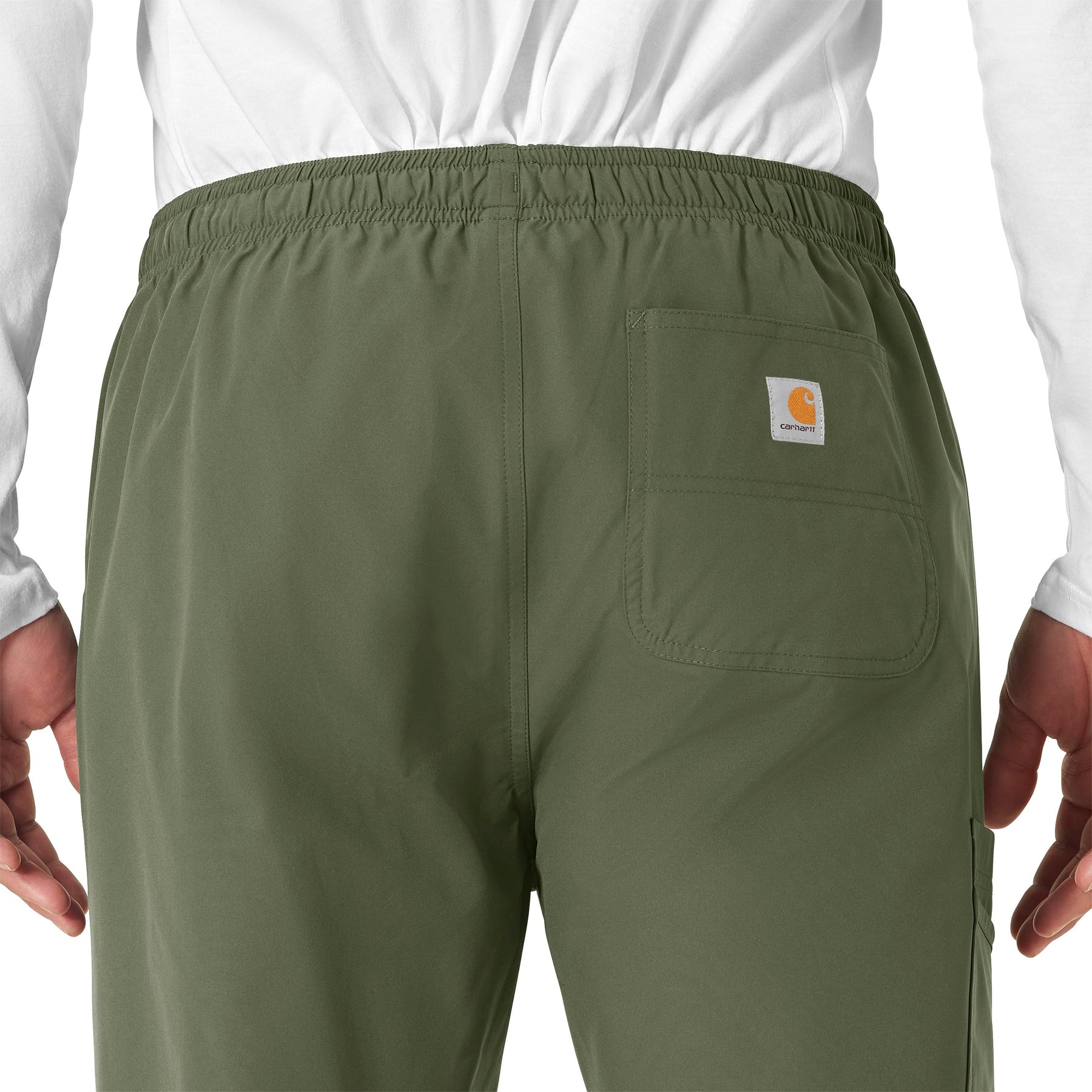 Force Essentials Unisex Elastic Waist Cargo Scrub Pant Olive hemline detail
