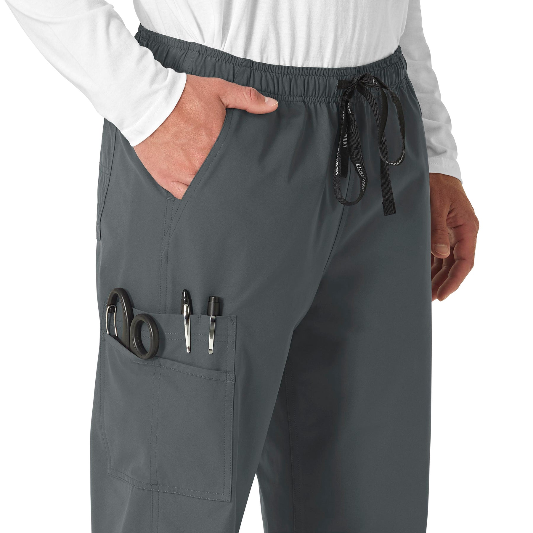 Force Essentials Unisex Elastic Waist Cargo Scrub Pant Pewter side detail 2