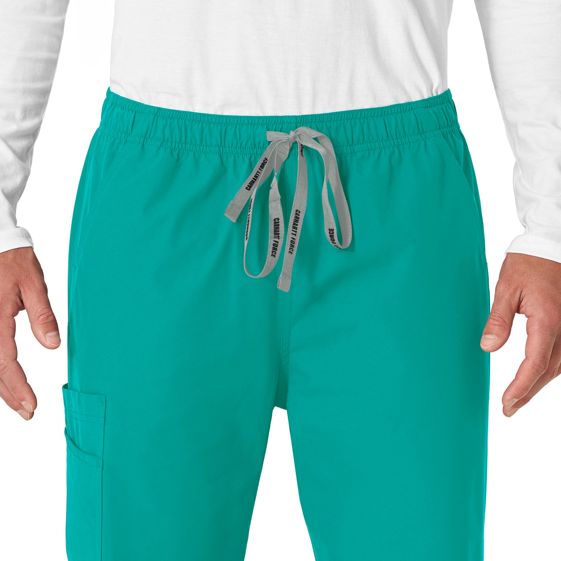 Force Essentials Unisex Elastic Waist Cargo Scrub Pant Teal Blue front detail