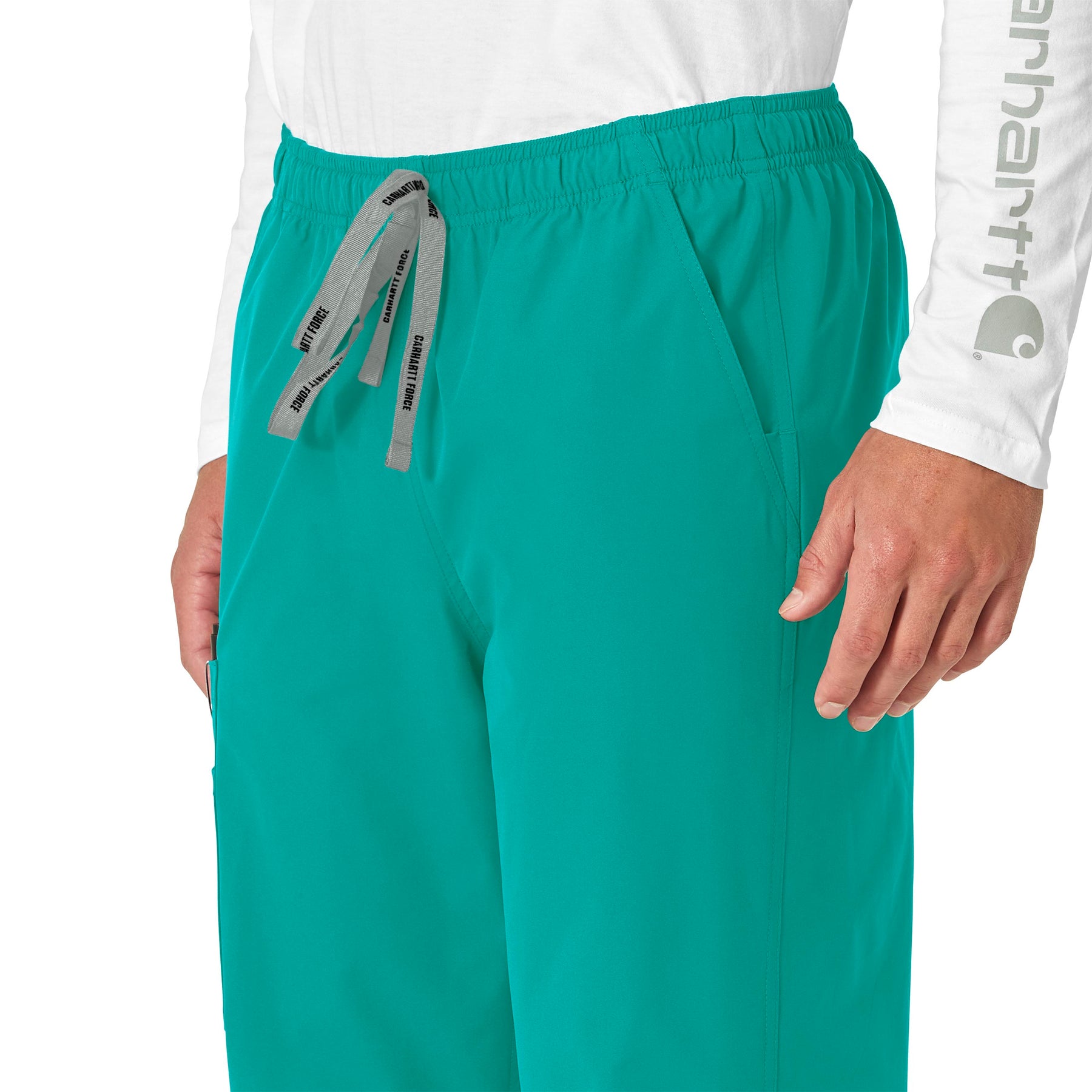 Force Essentials Unisex Elastic Waist Cargo Scrub Pant Teal Blue side detail 1