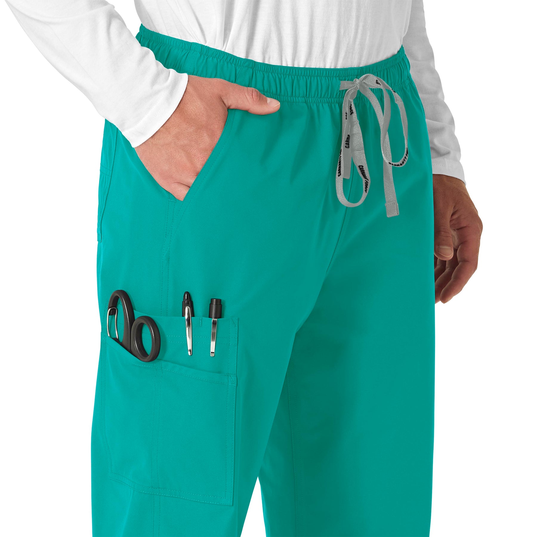 Force Essentials Unisex Elastic Waist Cargo Scrub Pant Teal Blue side detail 2