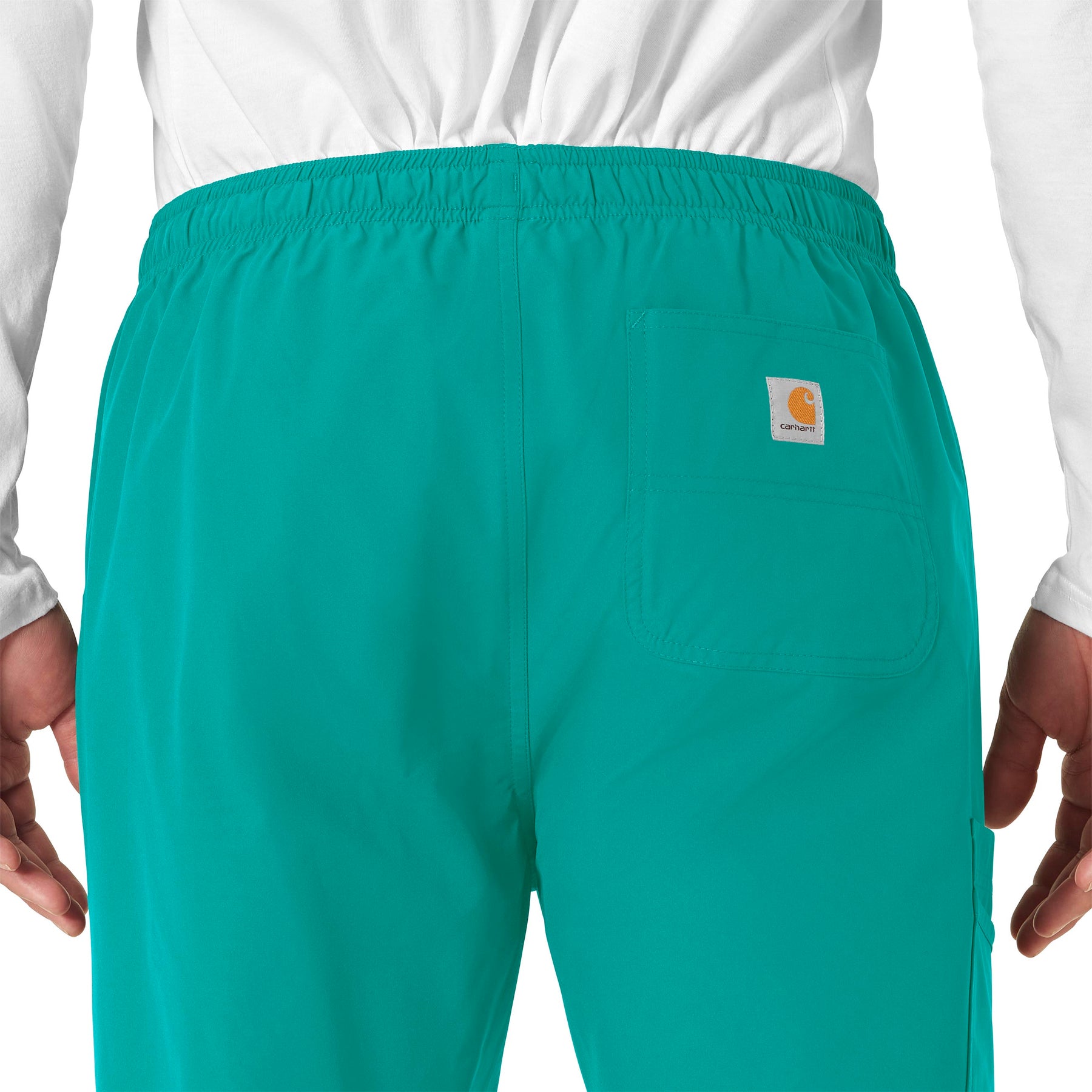 Force Essentials Unisex Elastic Waist Cargo Scrub Pant Teal Blue hemline detail