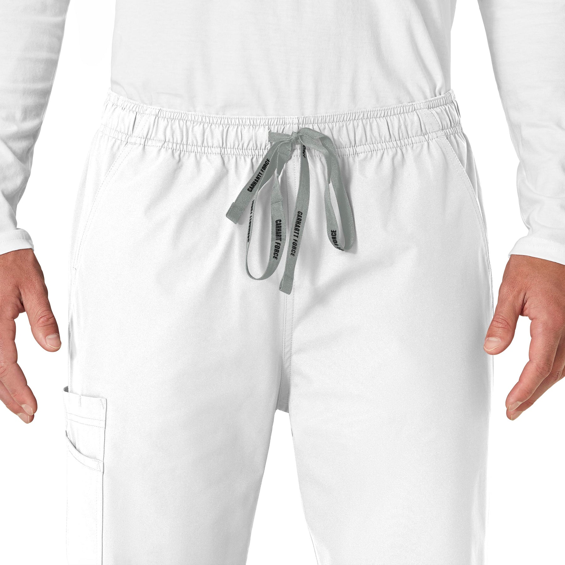 Force Essentials Unisex Elastic Waist Cargo Scrub Pant White front detail