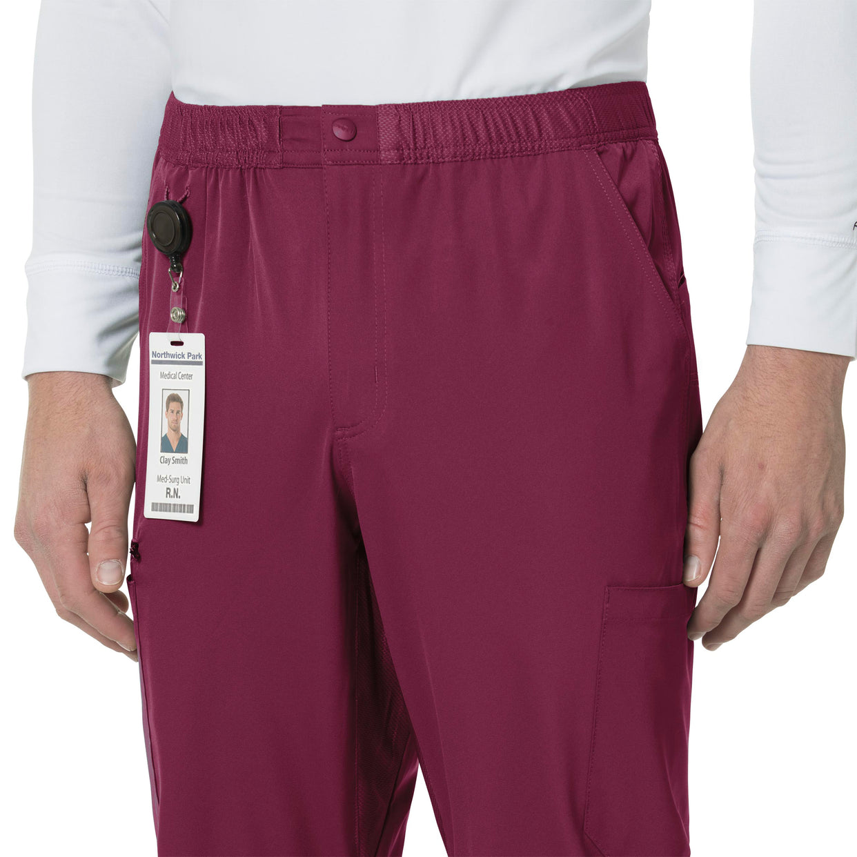 Force Liberty Men's Athletic Cargo Scrub Pant Wine front detail