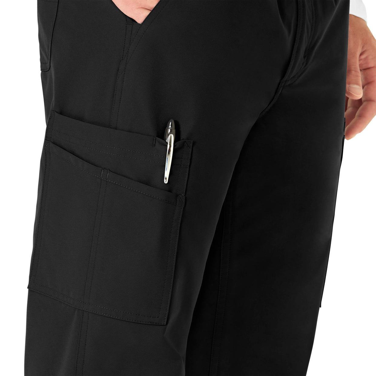 Force Essentials Men's Straight Leg Cargo Scrub Pant Black hemline detail