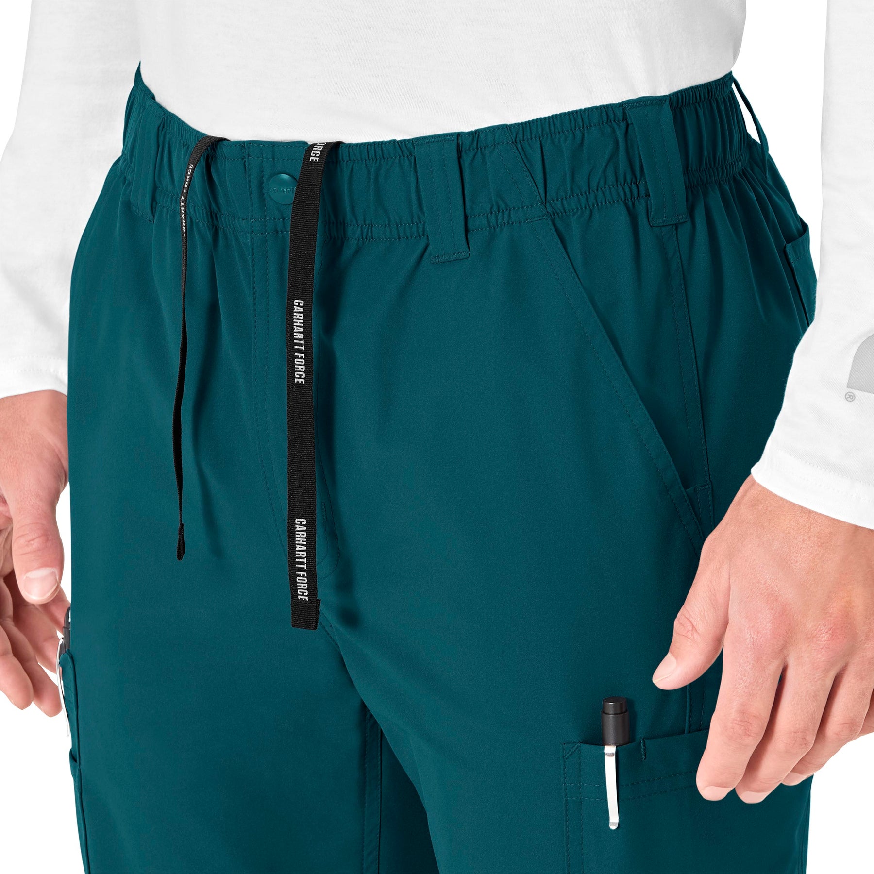 Force Essentials Men's Straight Leg Cargo Scrub Pant Caribbean Blue front detail