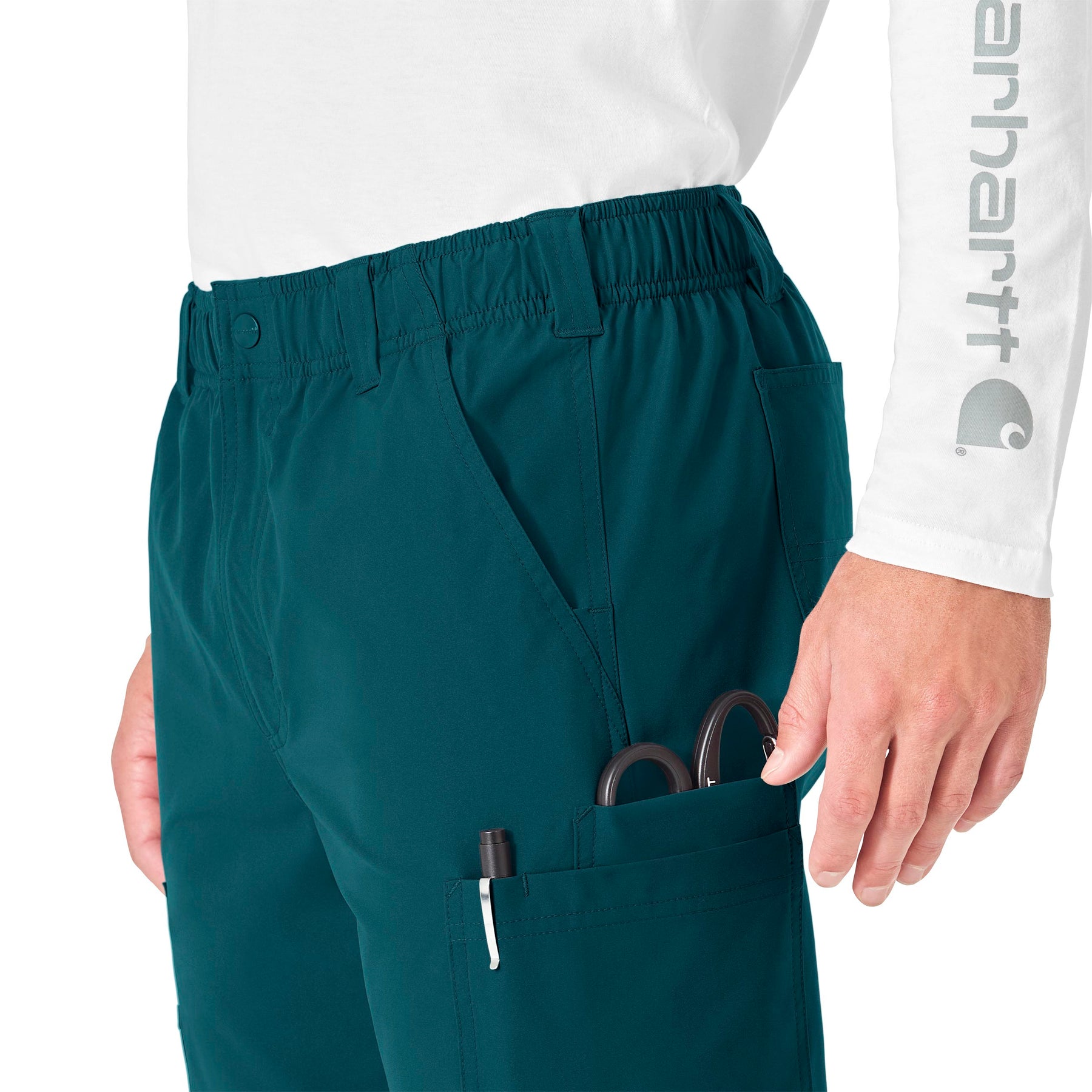 Force Essentials Men's Straight Leg Cargo Scrub Pant Caribbean Blue side detail 2