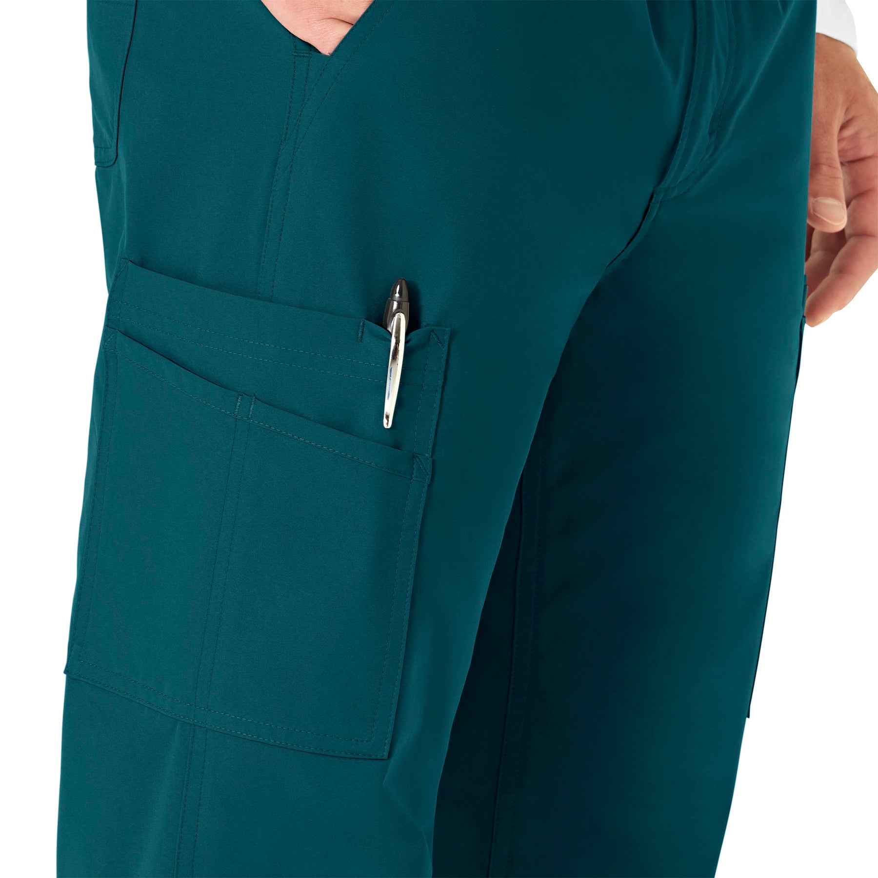 Force Essentials Men's Straight Leg Cargo Scrub Pant Caribbean Blue hemline detail