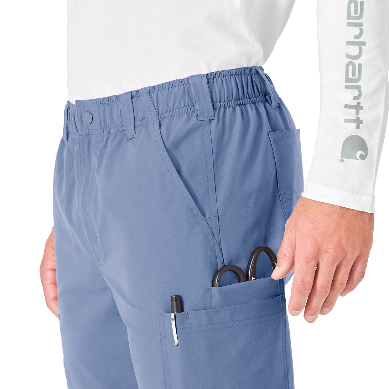 Force Essentials Men's Straight Leg Cargo Scrub Pant Ceil Blue side detail 2