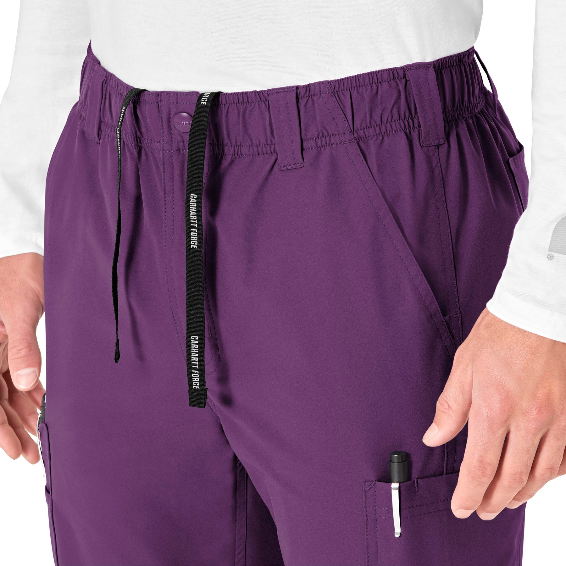 Force Essentials Men's Straight Leg Cargo Scrub Pant Eggplant front detail
