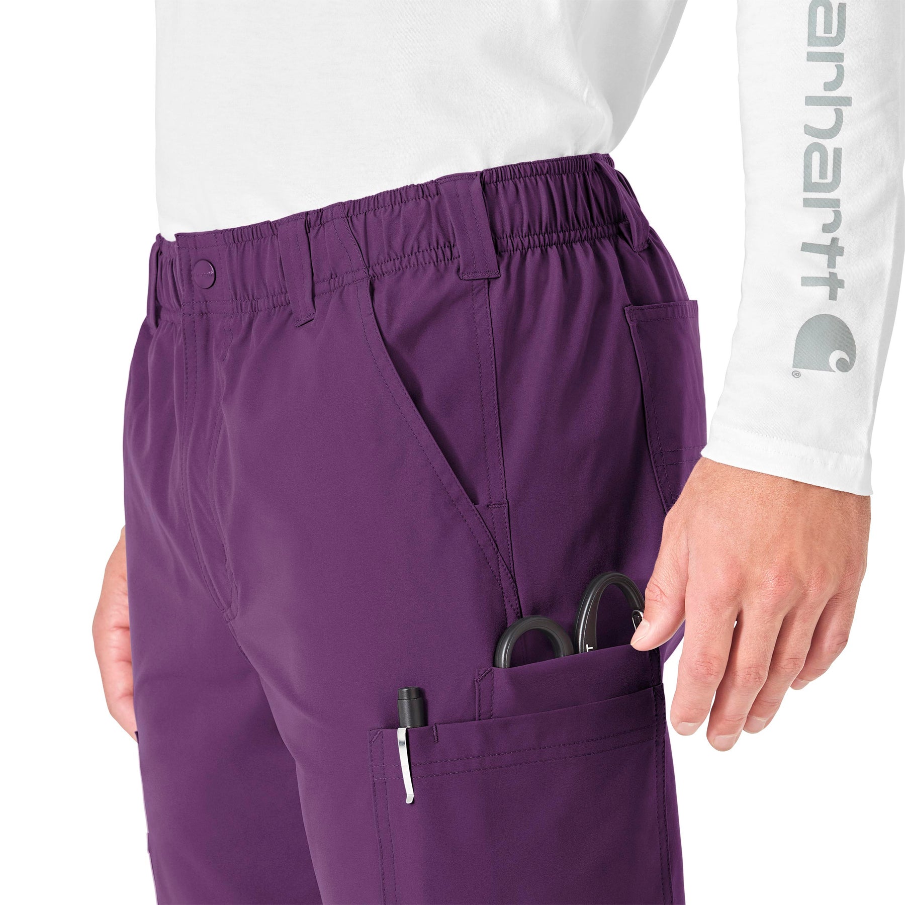 Force Essentials Men's Straight Leg Cargo Scrub Pant Eggplant side detail 2