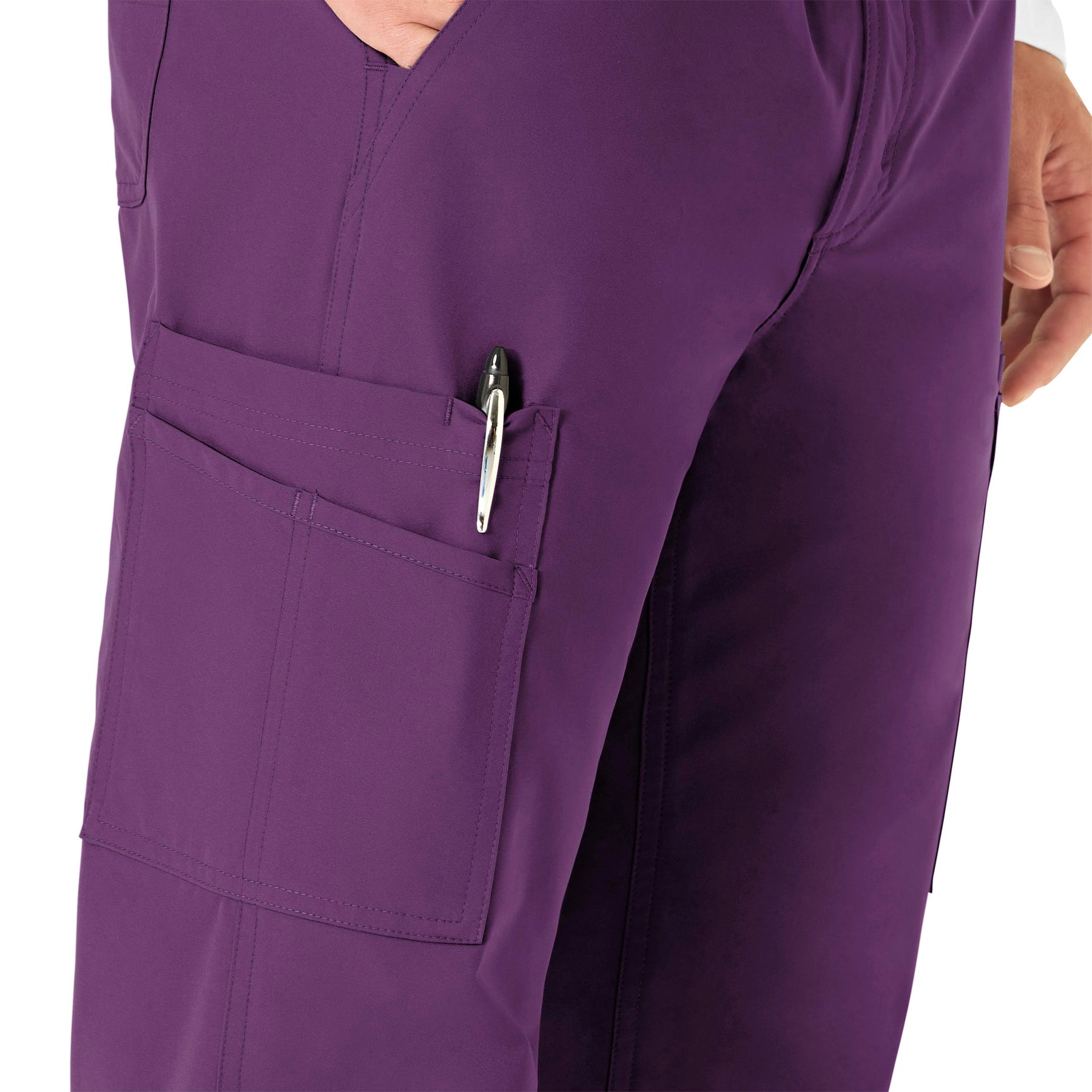 Force Essentials Men's Straight Leg Cargo Scrub Pant Eggplant hemline detail