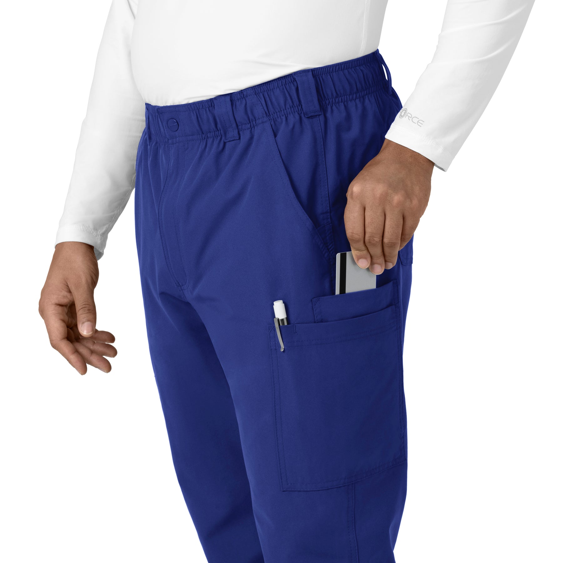 Force Essentials Men's Straight Leg Cargo Scrub Pant Galaxy Blue front detail