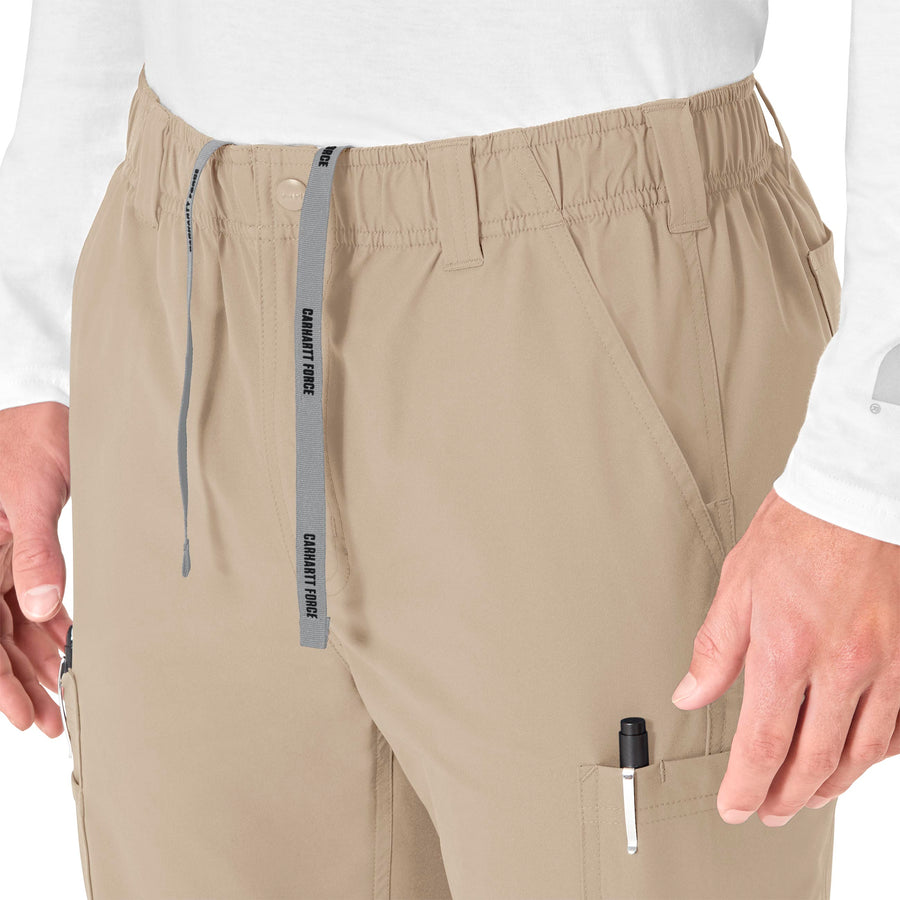 Force Essentials Men's Straight Leg Cargo Scrub Pant Khaki front detail
