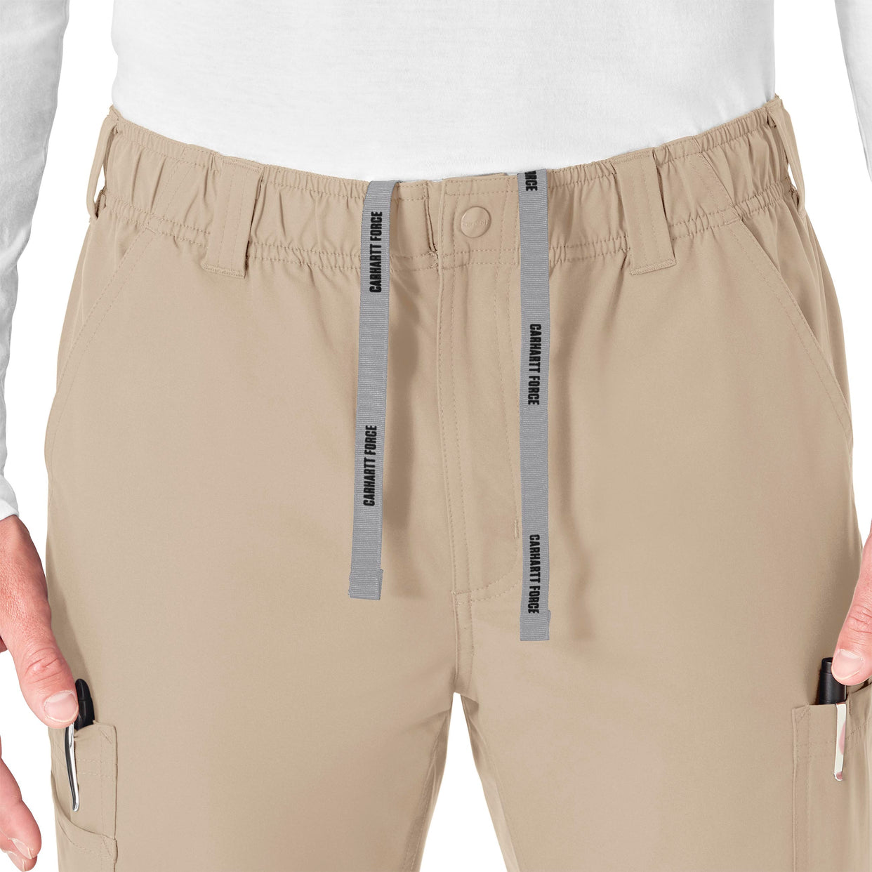 Force Essentials Men's Straight Leg Cargo Scrub Pant Khaki side detail 1