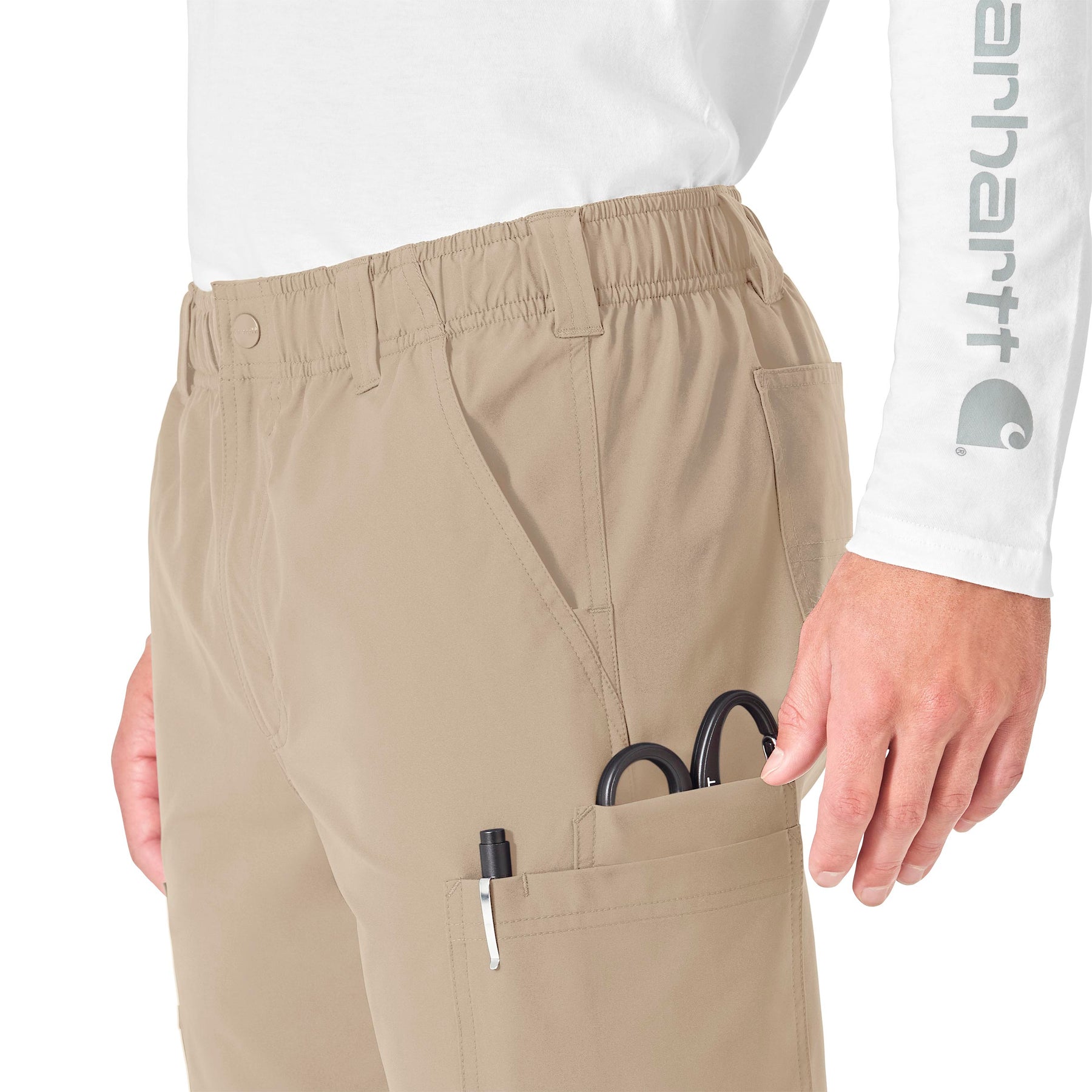 Force Essentials Men's Straight Leg Cargo Scrub Pant Khaki side detail 2