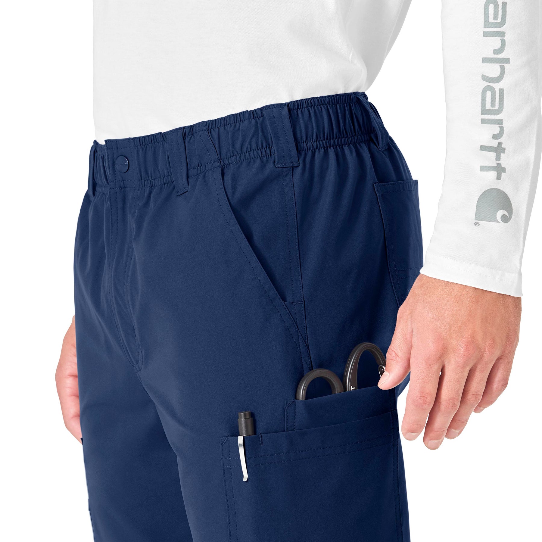 Force Essentials Men's Straight Leg Cargo Scrub Pant Navy side detail 2