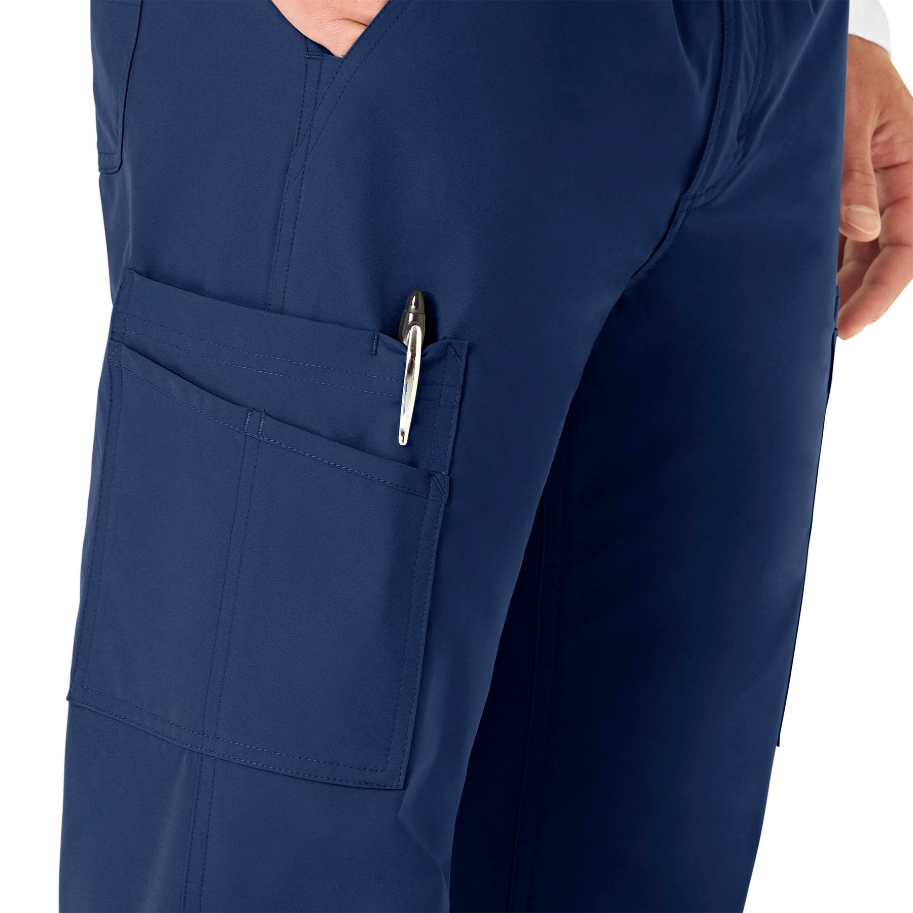 Force Essentials Men's Straight Leg Cargo Scrub Pant Navy hemline detail