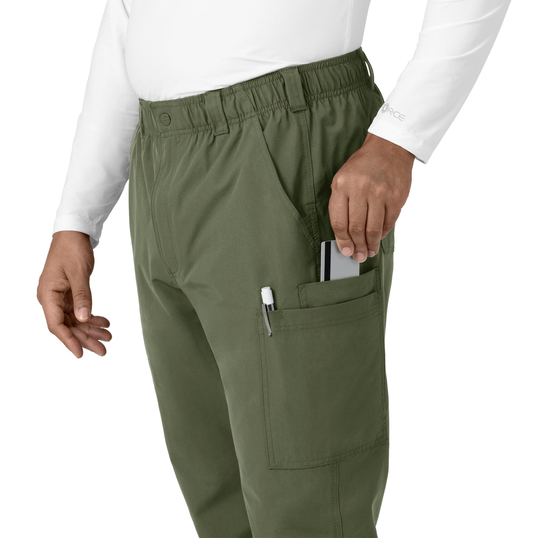 Carhartt Force Essentials Men's Straight Leg Cargo Scrub Pant - Olive pocket detail