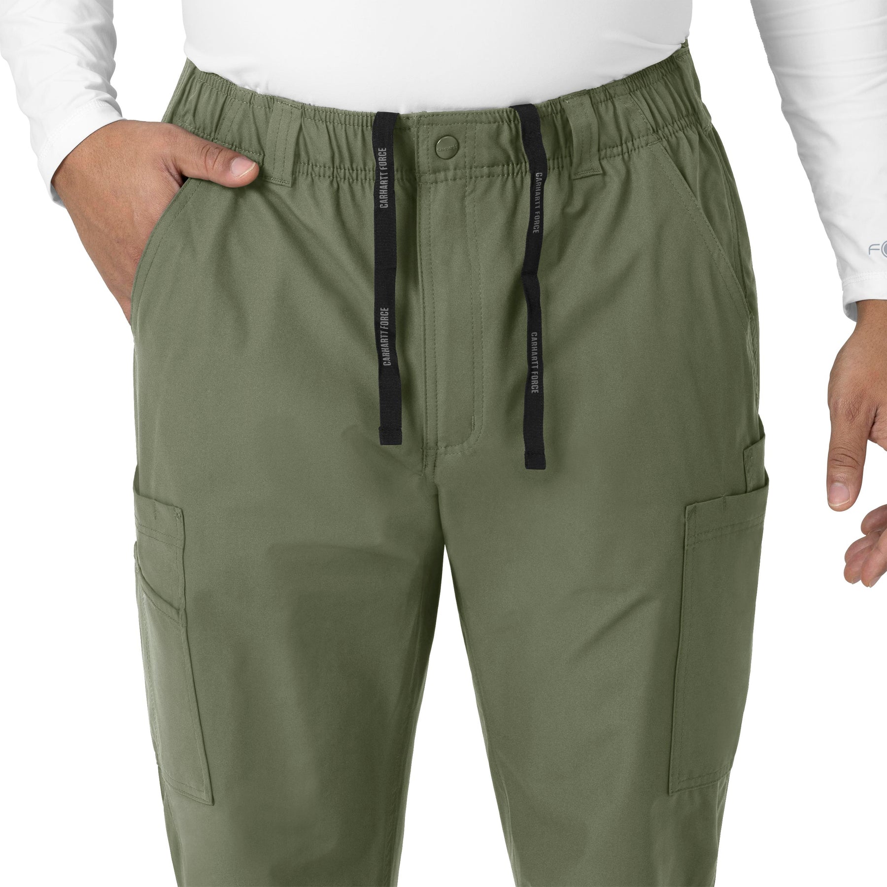 Carhartt Force Essentials Men's Straight Leg Cargo Scrub Pant - Olive drawstring detail