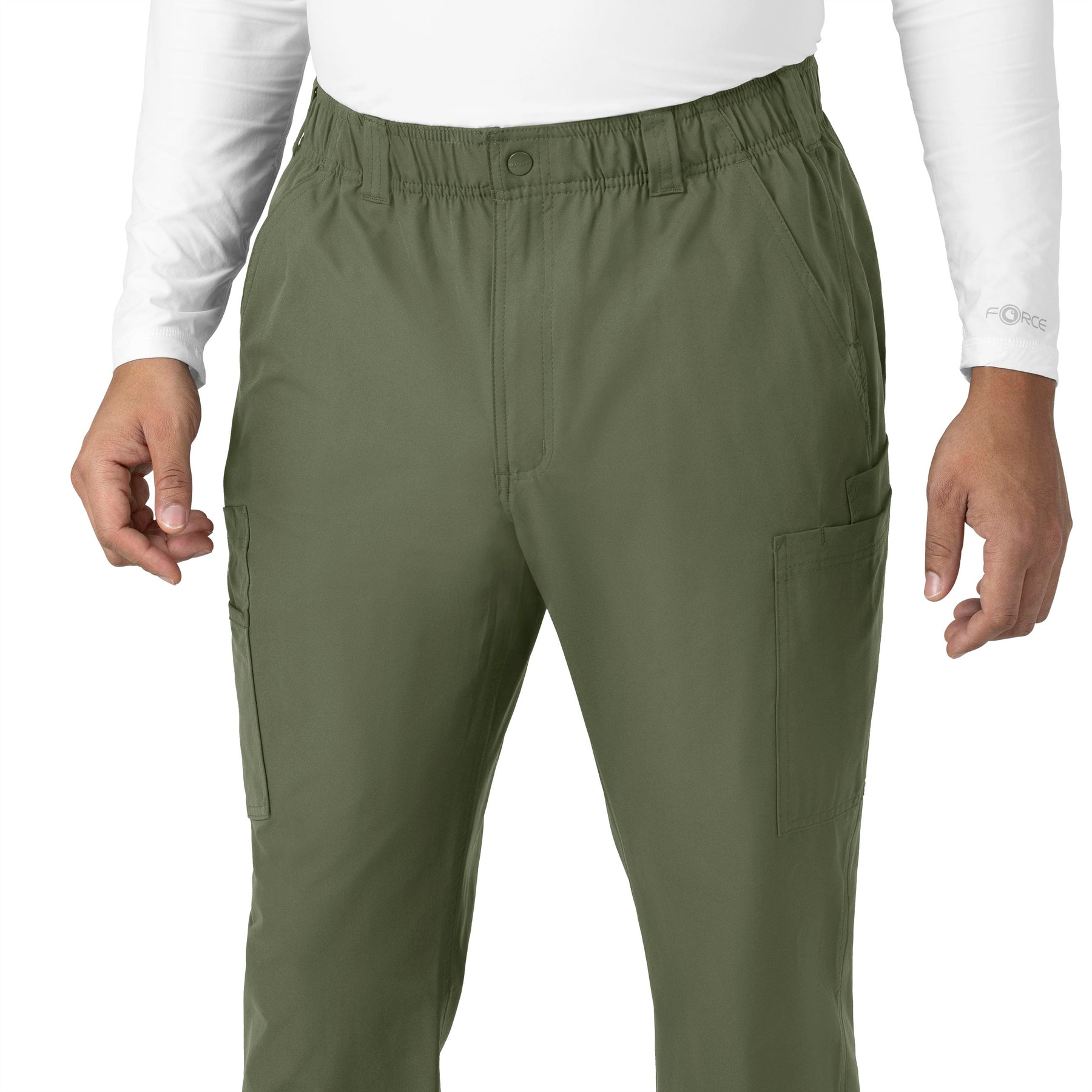 Carhartt Force Essentials Men's Straight Leg Cargo Scrub Pant - Olive waistband view