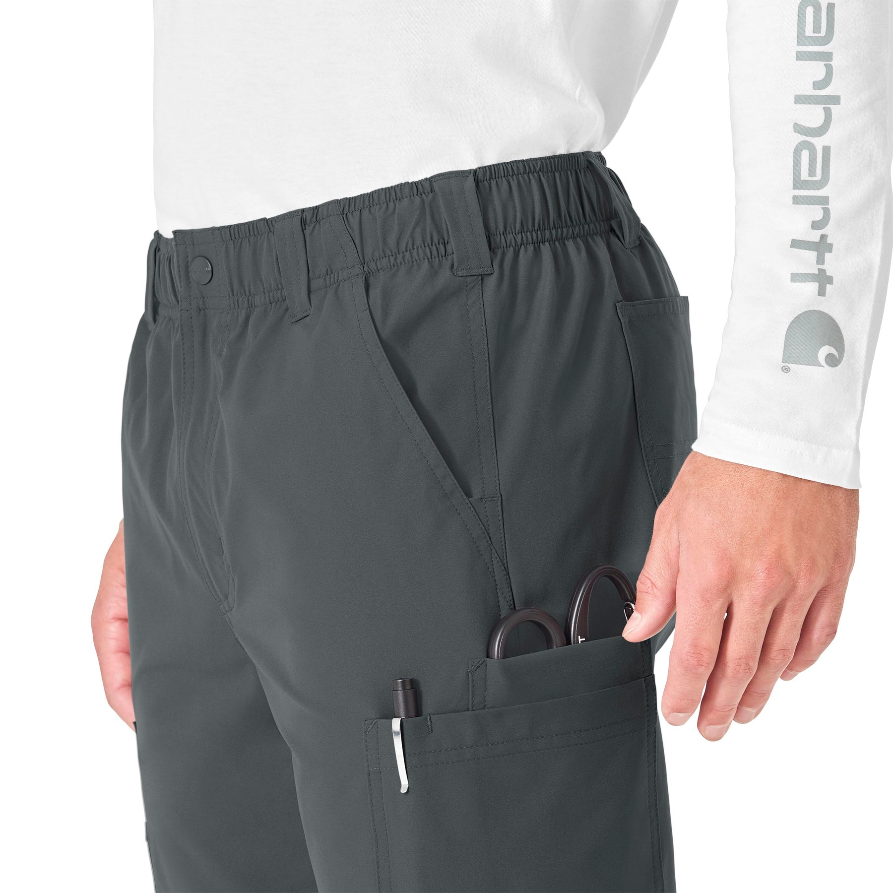 Force Essentials Men's Straight Leg Cargo Scrub Pant Pewter side detail 2