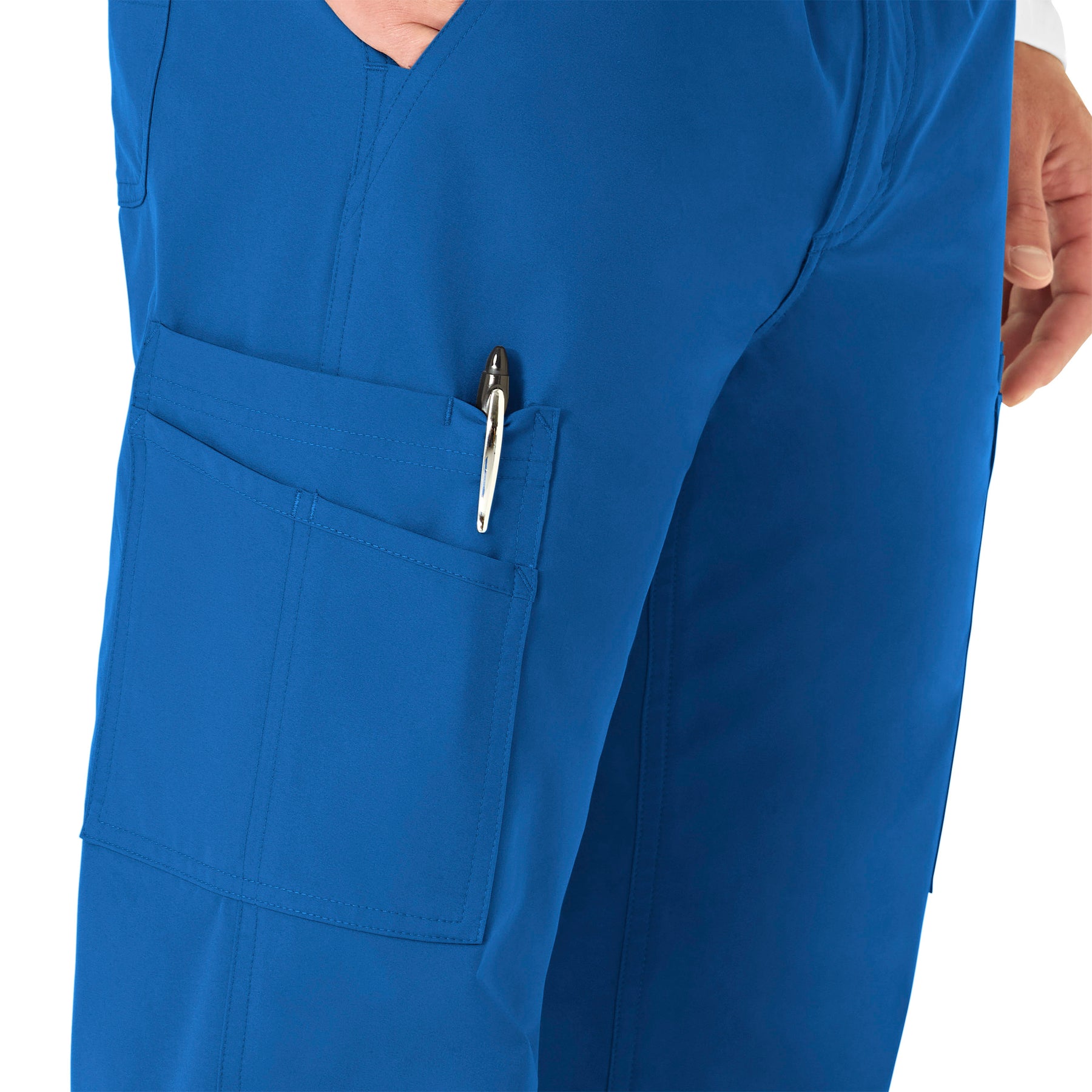 Force Essentials Men's Straight Leg Cargo Scrub Pant Royal hemline detail