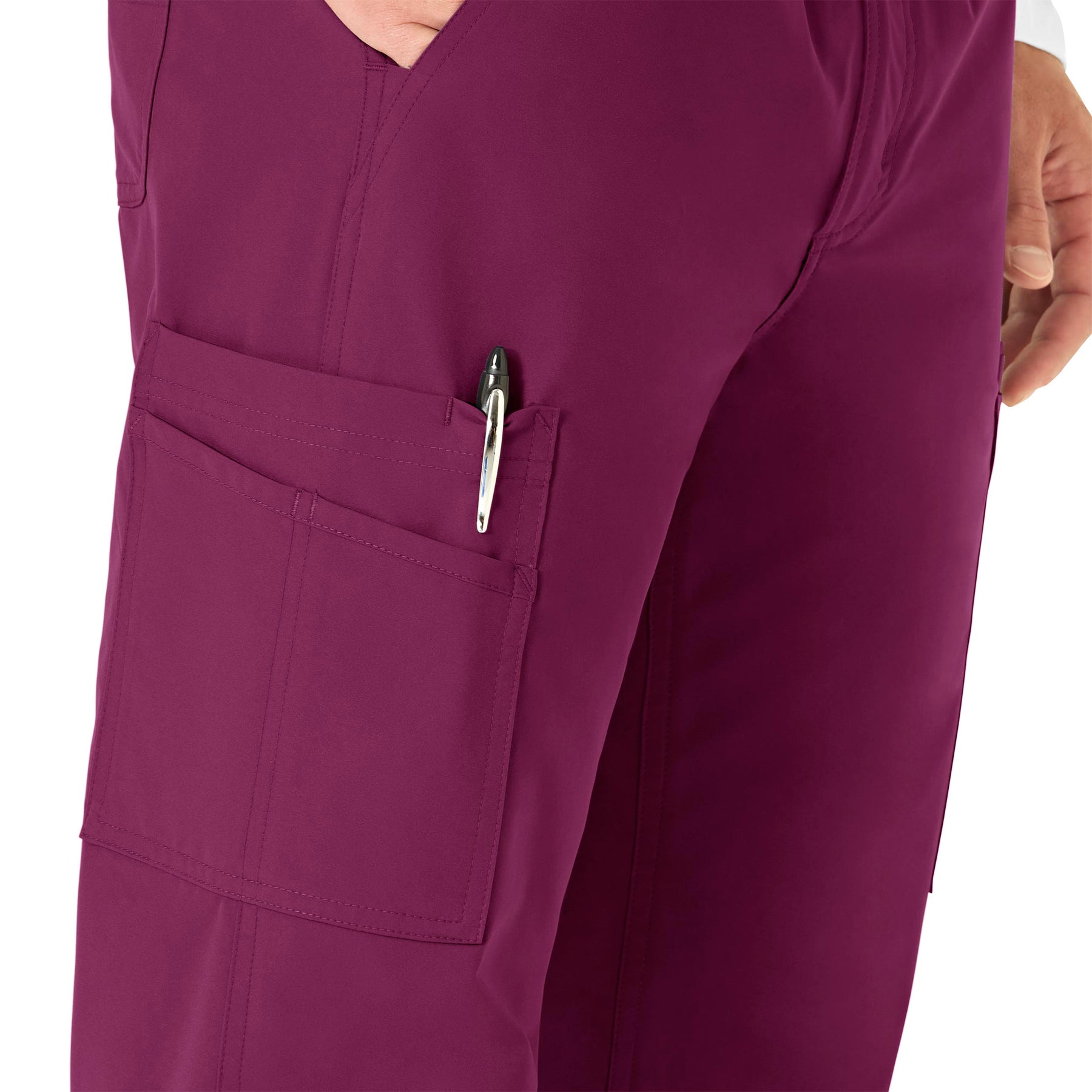 Force Essentials Men's Straight Leg Cargo Scrub Pant Wine hemline detail