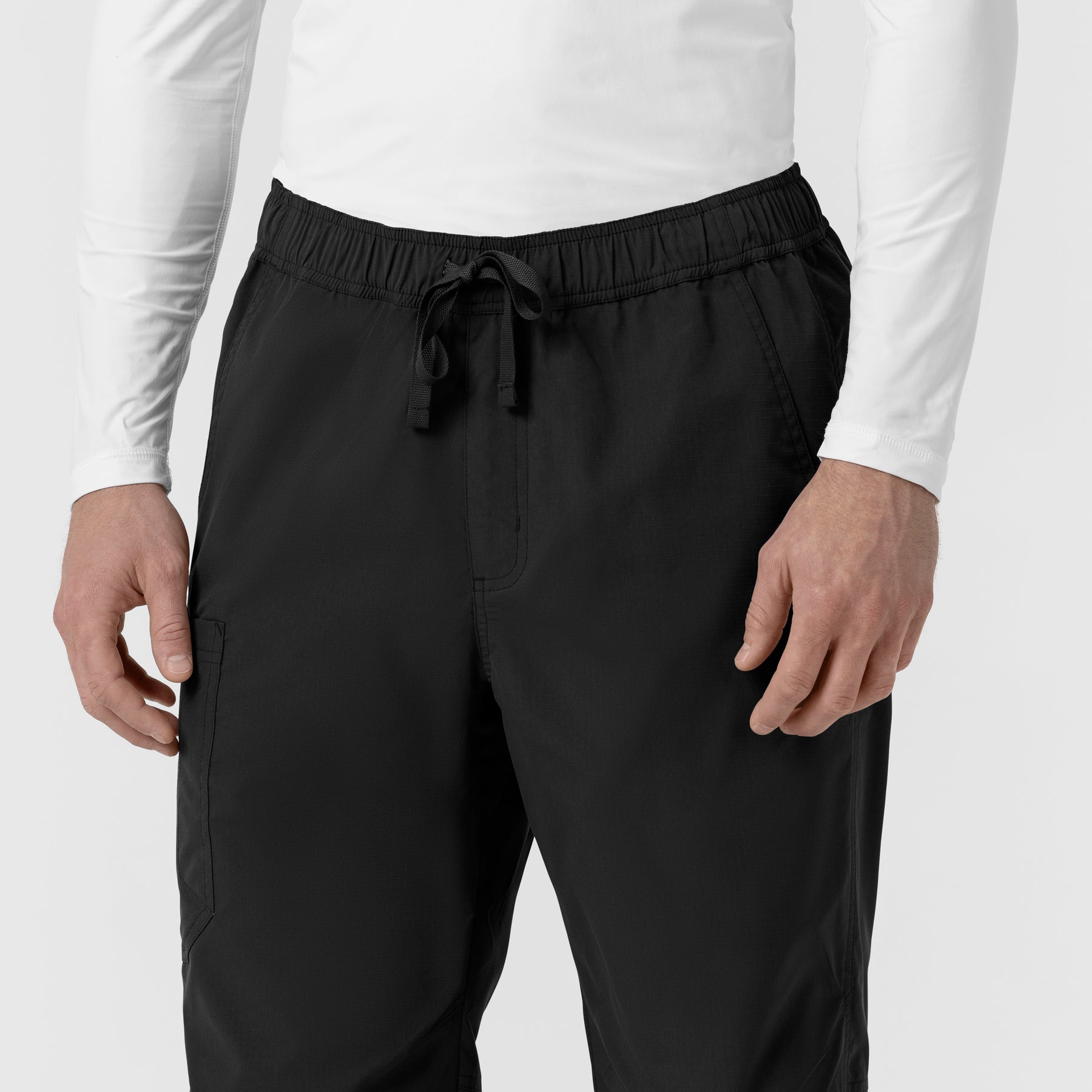 Rugged Flex FLD Men's Ripstop Straight Leg Cargo Scrub Pant Black hemline detail