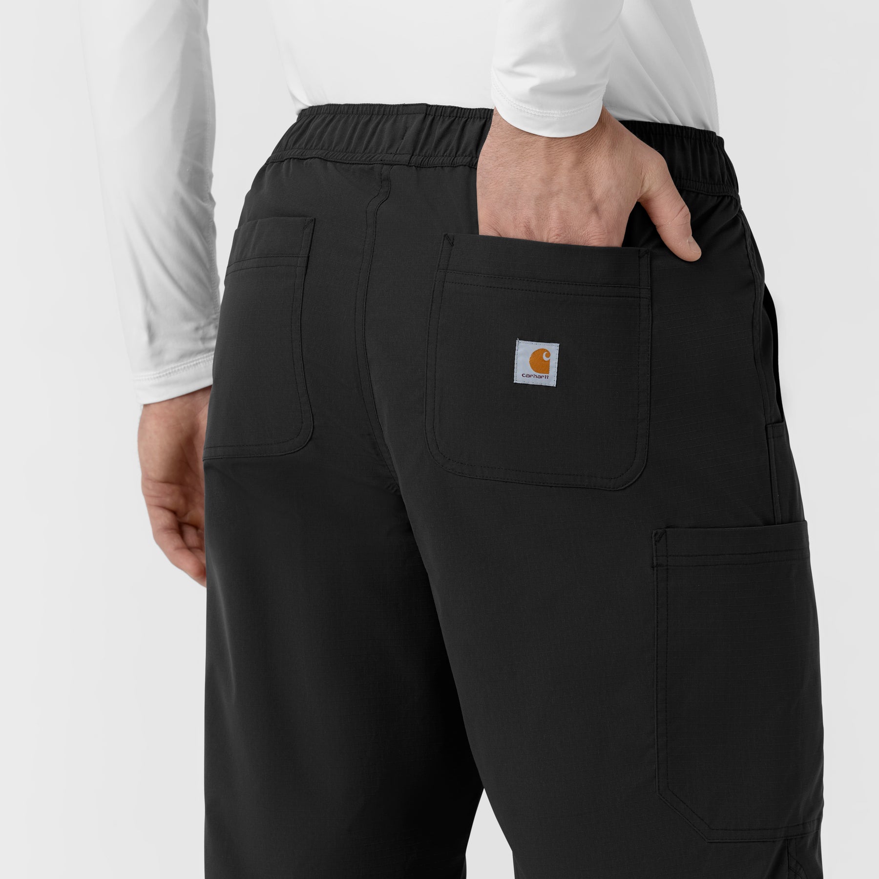 Rugged Flex FLD Men's Ripstop Straight Leg Cargo Scrub Pant Black back detail