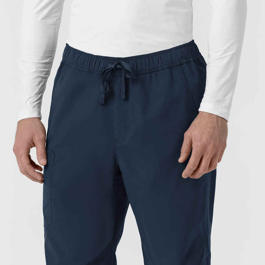 Rugged Flex FLD Men's Ripstop Straight Leg Cargo Scrub Pant Navy hemline detail