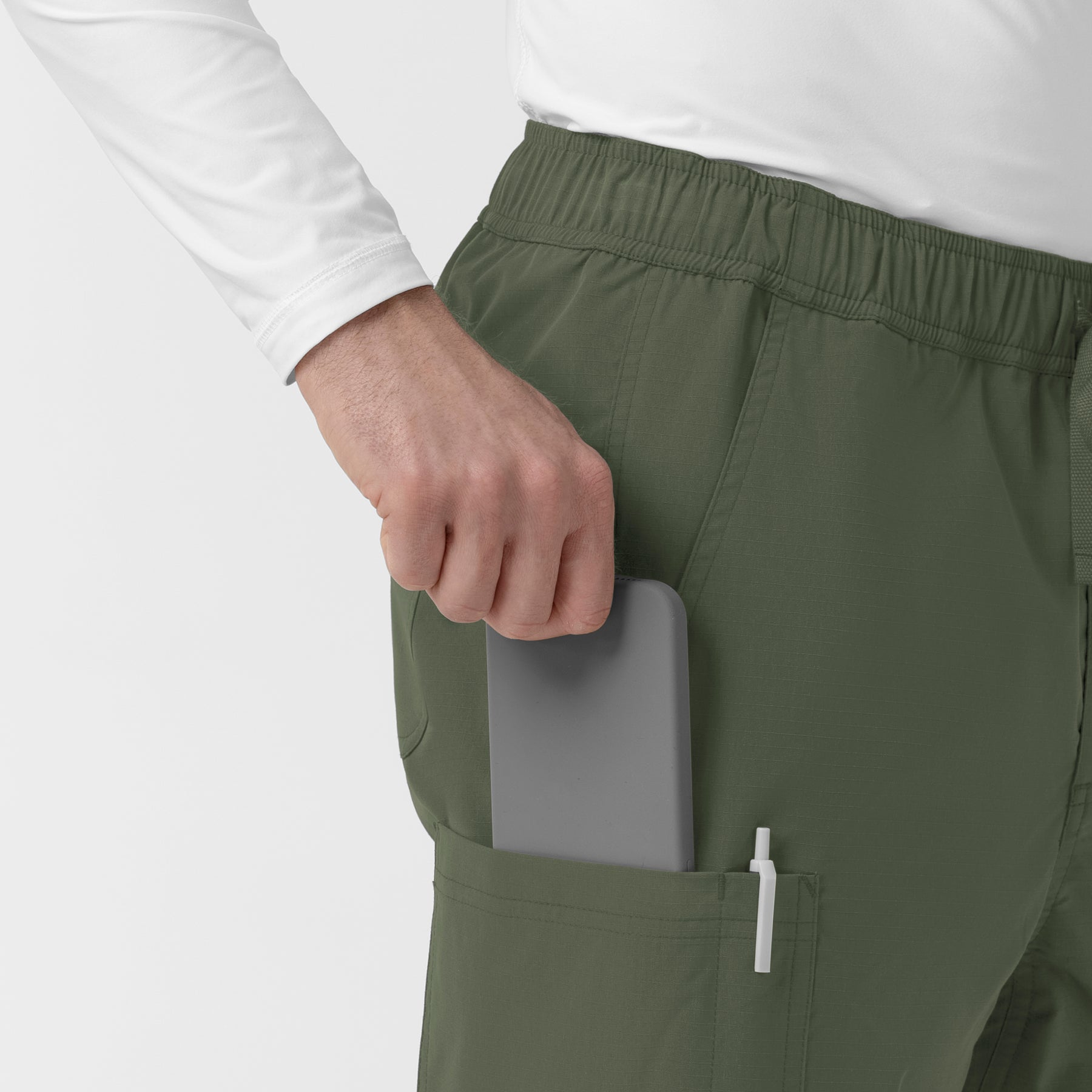 Carhartt Rugged Flex FLD Men's Ripstop Straight Leg Cargo Scrub Pant - Olive cargo pocket