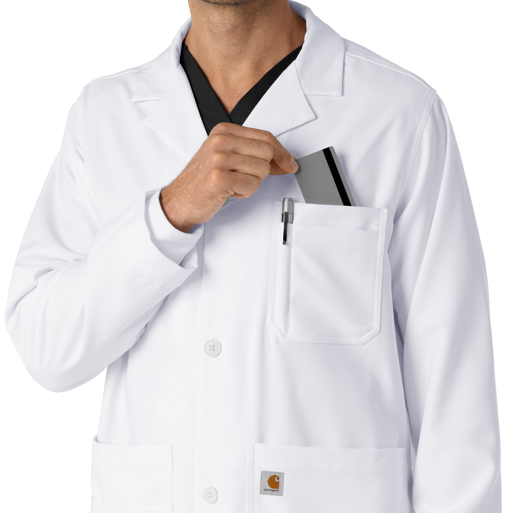 Lab Coats Men's Long Lab Coat White side detail 2
