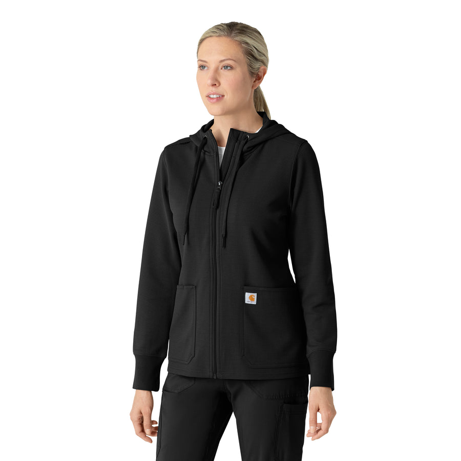 Layers Women's Full Zip Waffle Hoodie Black