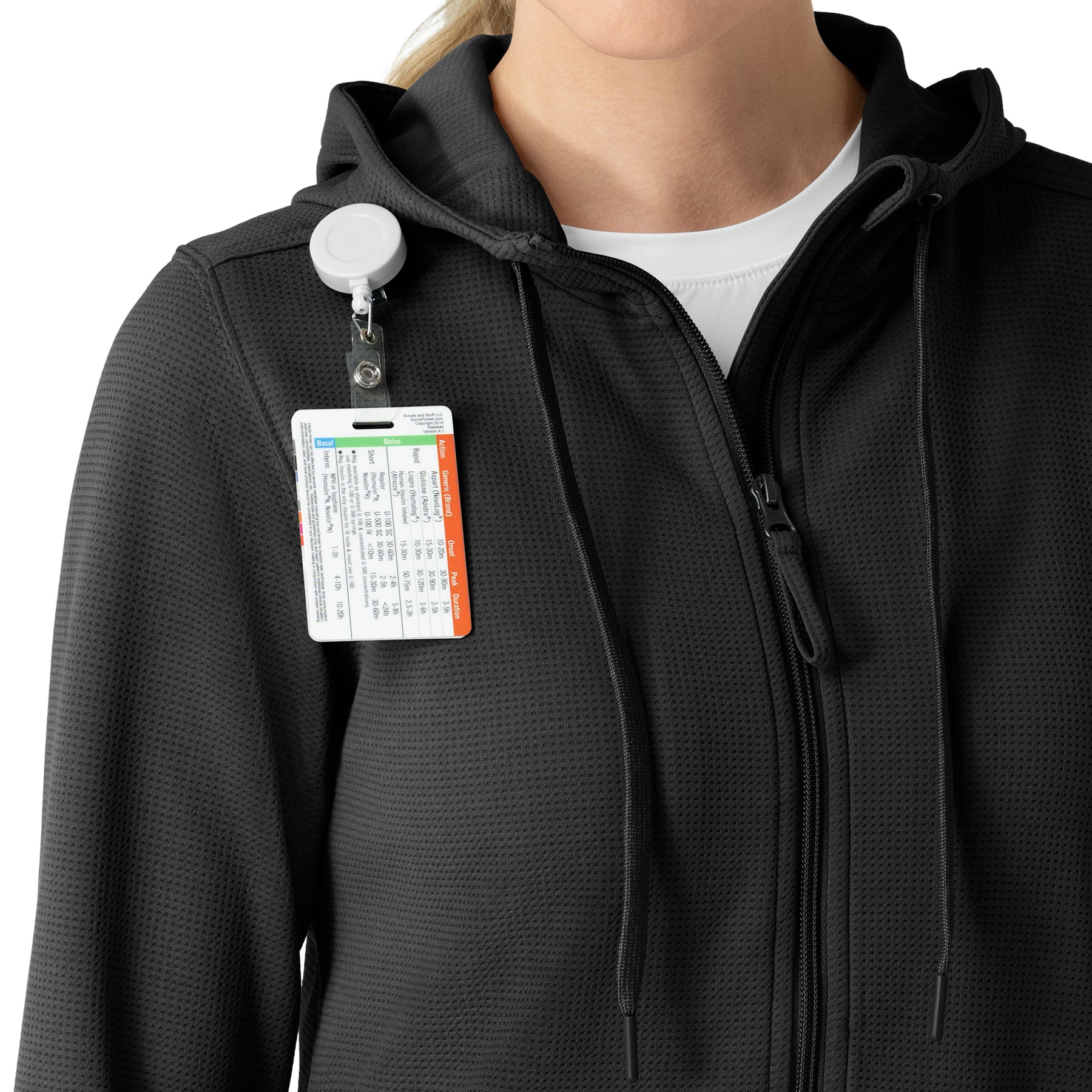Layers Women's Full Zip Waffle Hoodie Black hemline detail