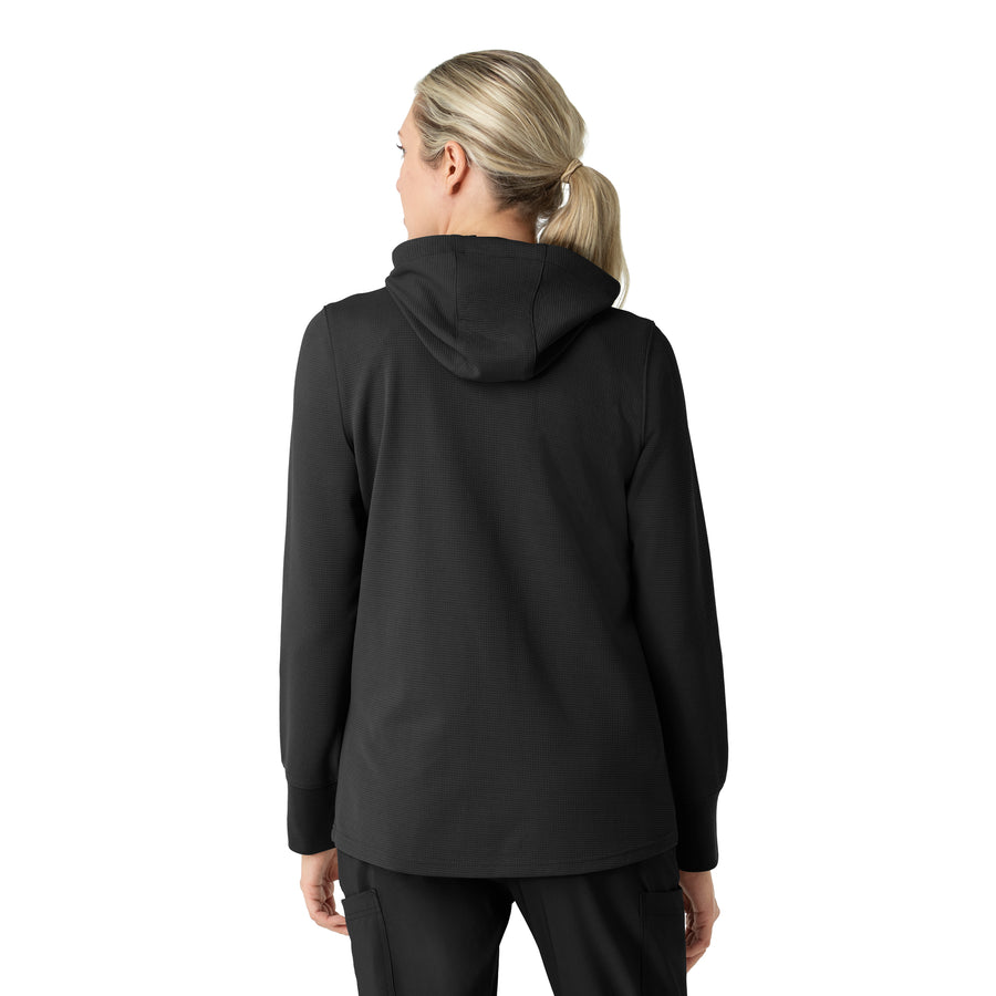 Layers Women's Full Zip Waffle Hoodie Black back view