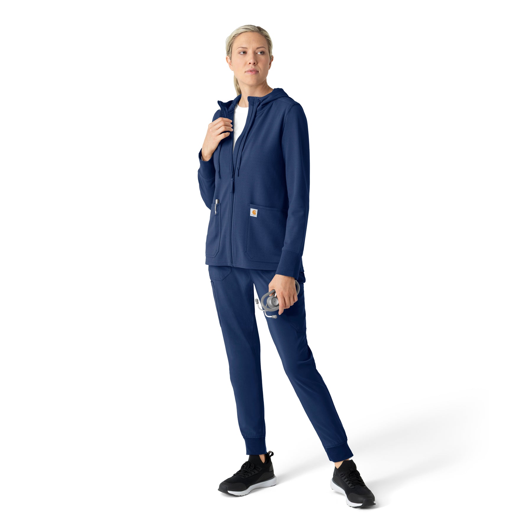 Layers Women's Full Zip Waffle Hoodie Navy full scrub set