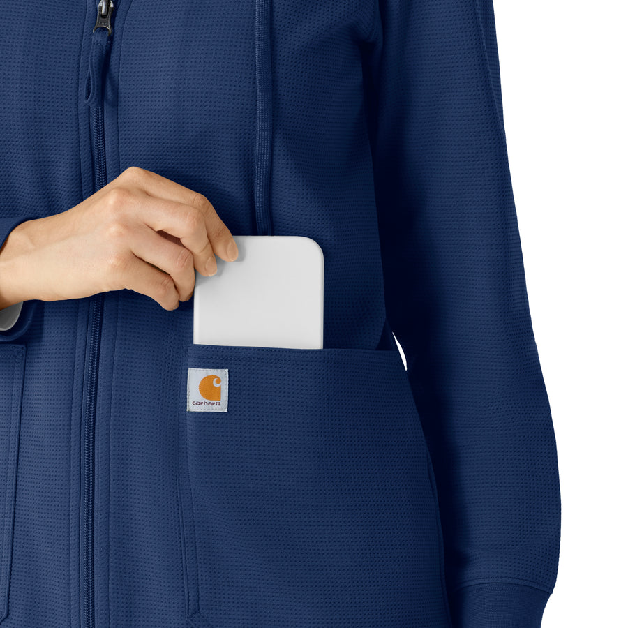 Layers Women's Full Zip Waffle Hoodie Navy side detail 2