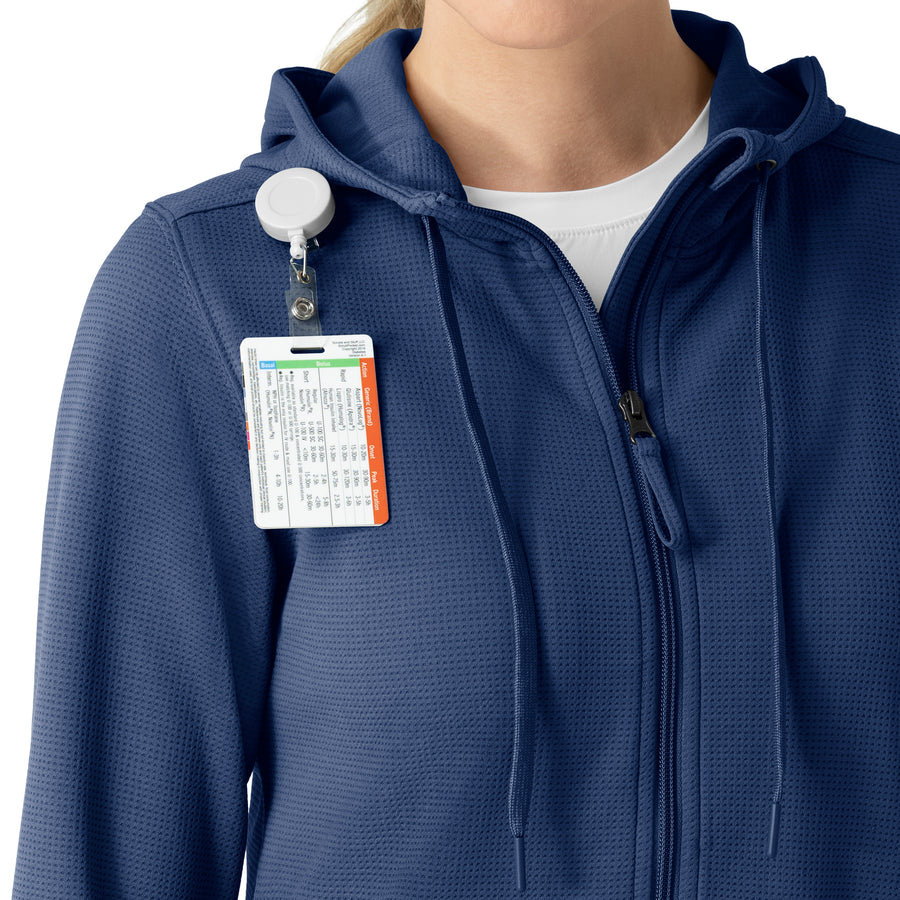 Layers Women's Full Zip Waffle Hoodie Navy hemline detail
