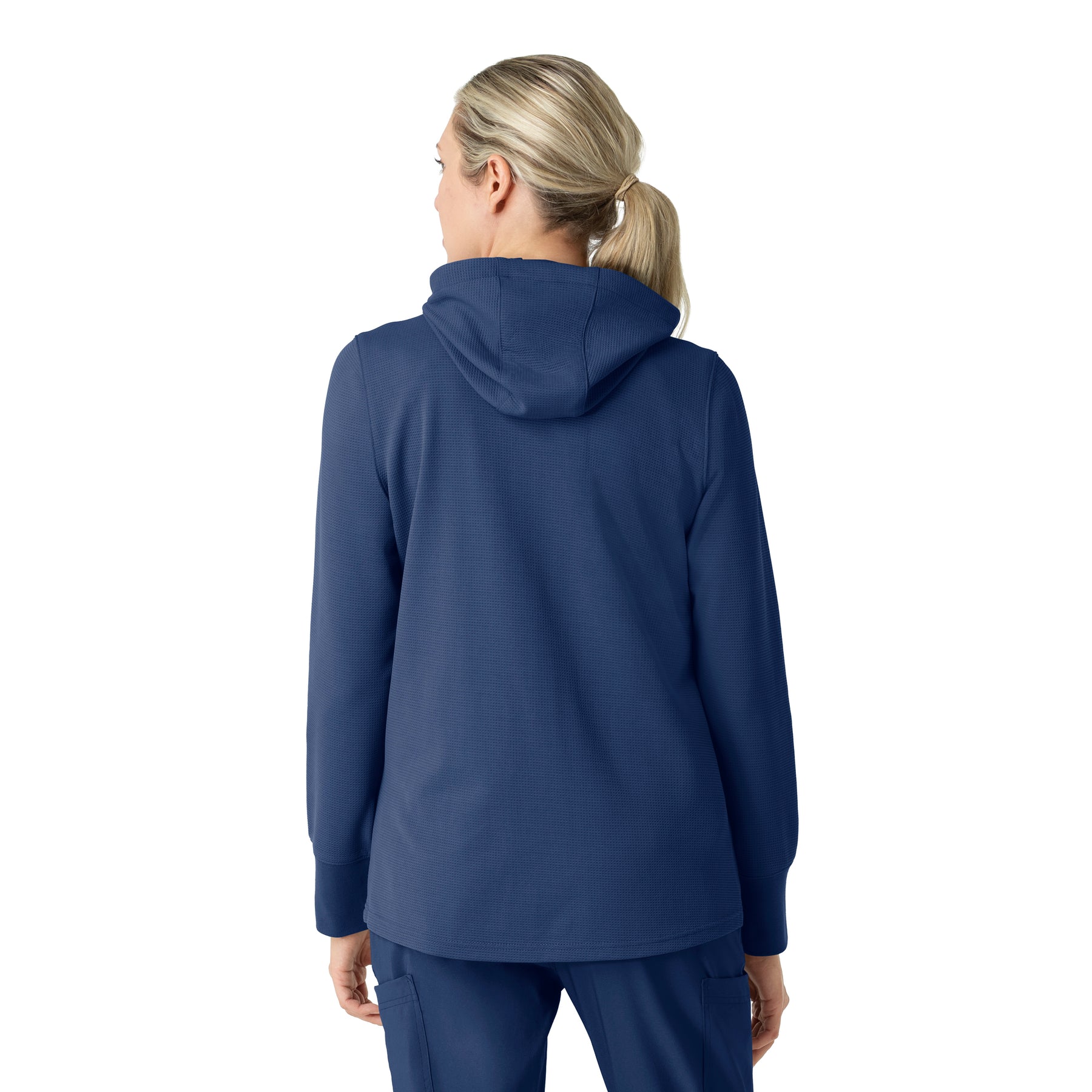 Layers Women's Full Zip Waffle Hoodie Navy back view