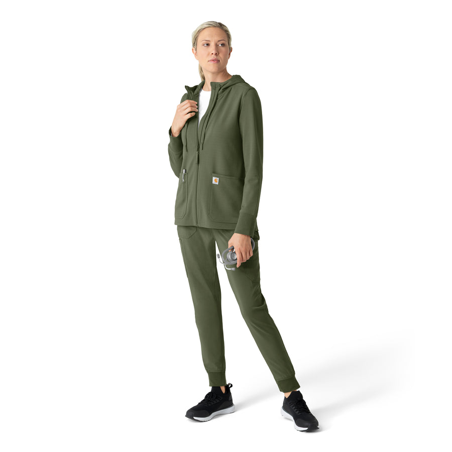 Layers Women's Full Zip Waffle Hoodie Olive full scrub set