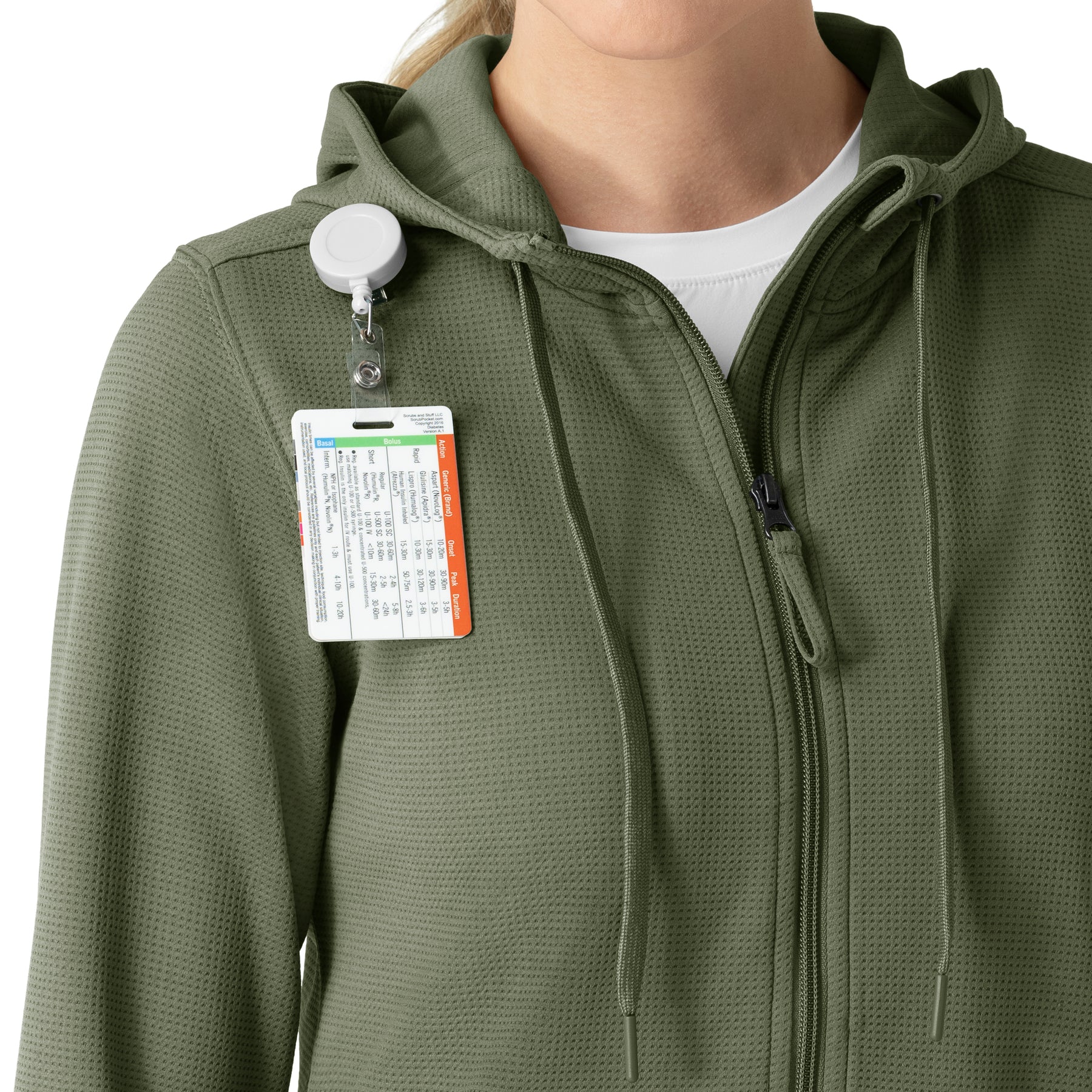 Layers Women's Full Zip Waffle Hoodie Olive hemline detail