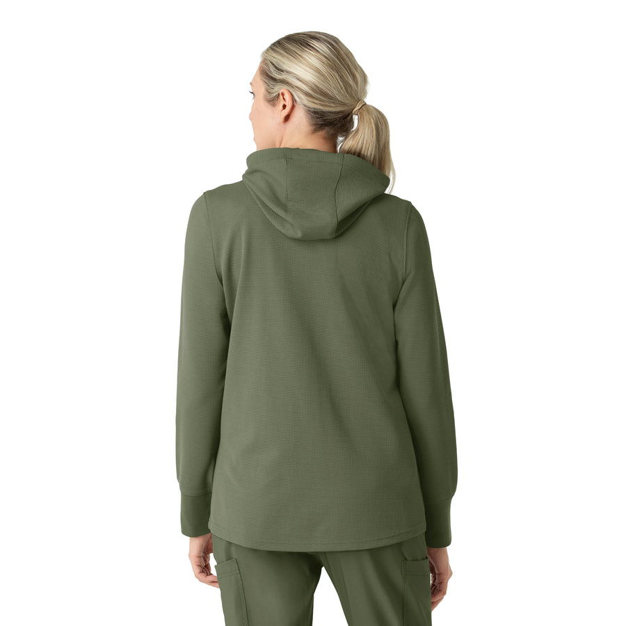 Layers Women's Full Zip Waffle Hoodie Olive back view