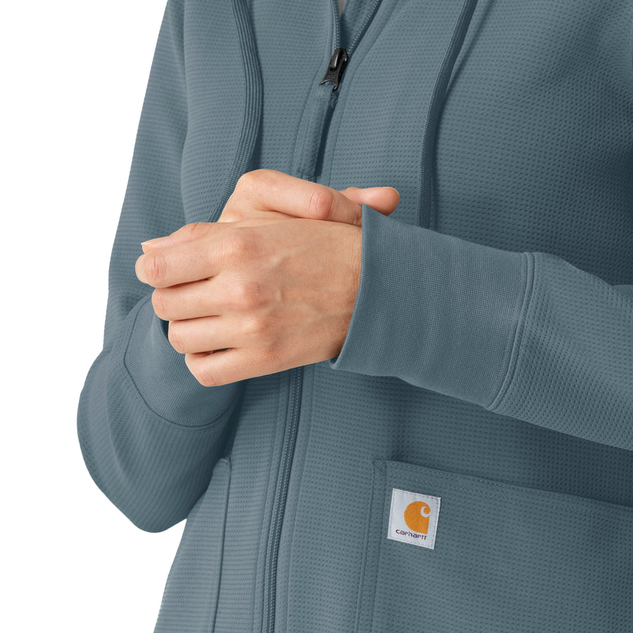 Layers Women's Full Zip Waffle Hoodie Rolling Thunder front detail