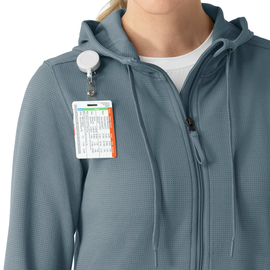 Layers Women's Full Zip Waffle Hoodie Rolling Thunder hemline detail